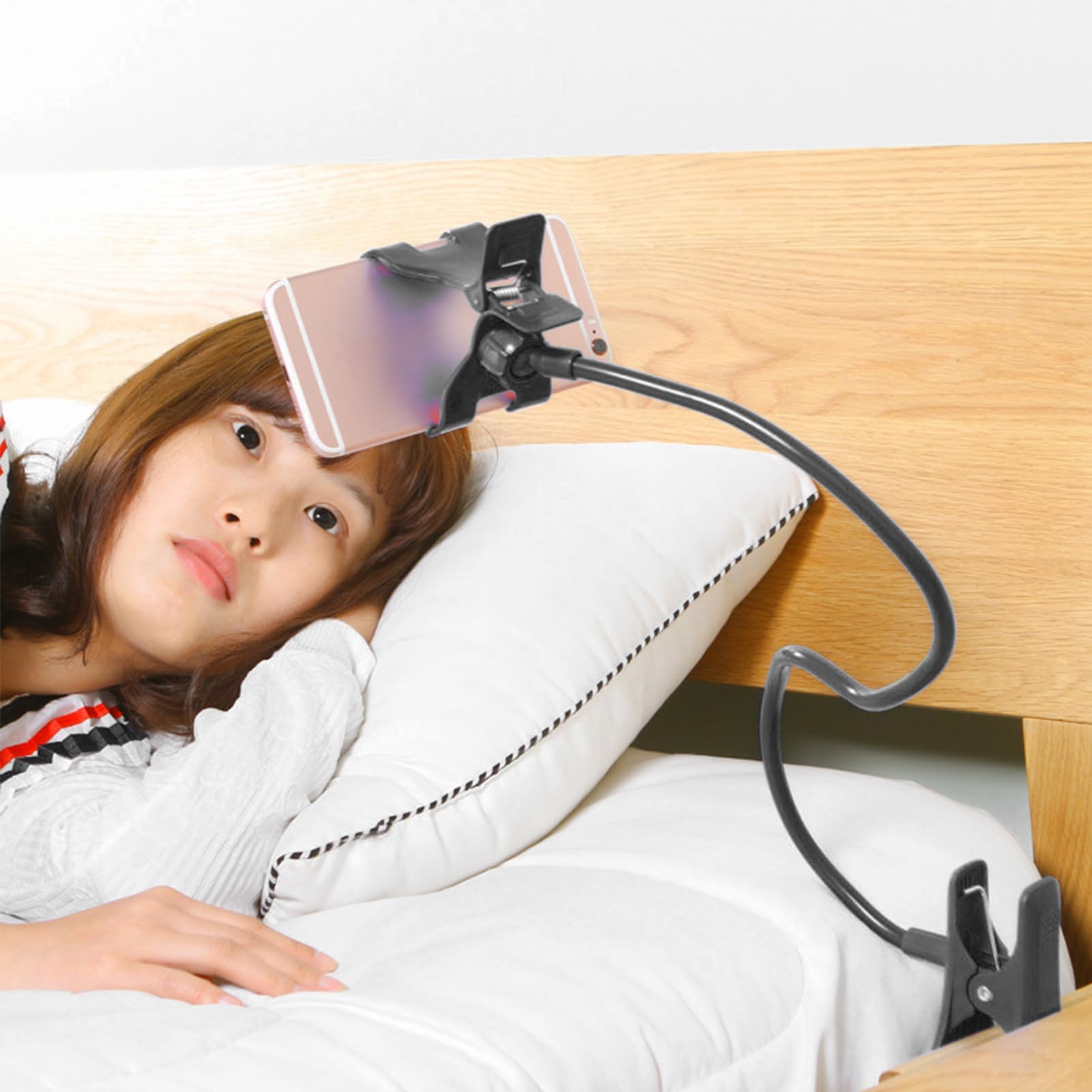Générique Support Téléphone à Col de Cygne - Bras Long Réglable avec Support pour Tête de Lit ou Chevet,Pince Multifonction pour Smartphones - Fixation Stable Gym, Chambre, Cuisine