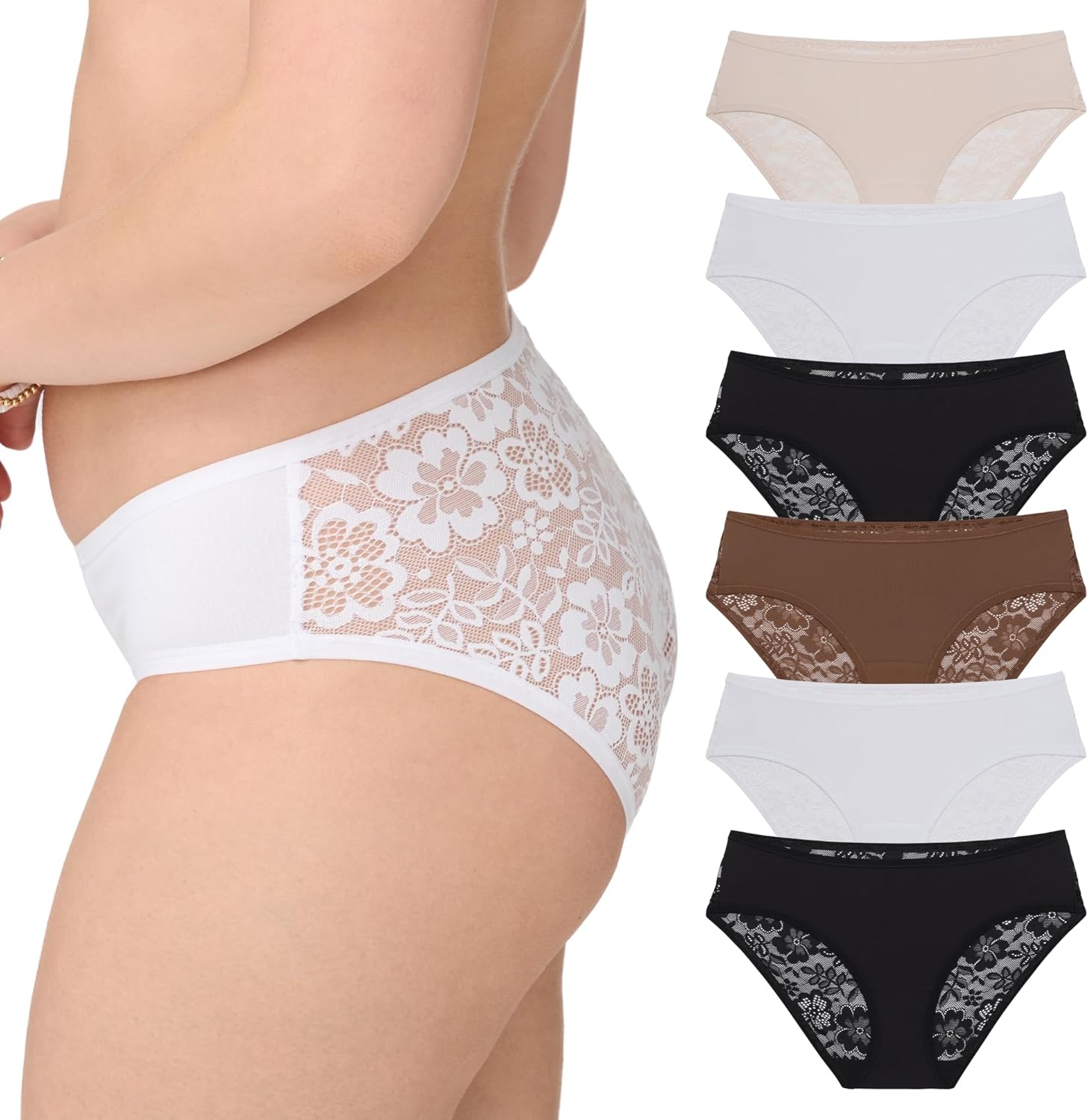 BLAKE & CO. 6 Pack Junior’s Micro and Lace Hipster Underwear