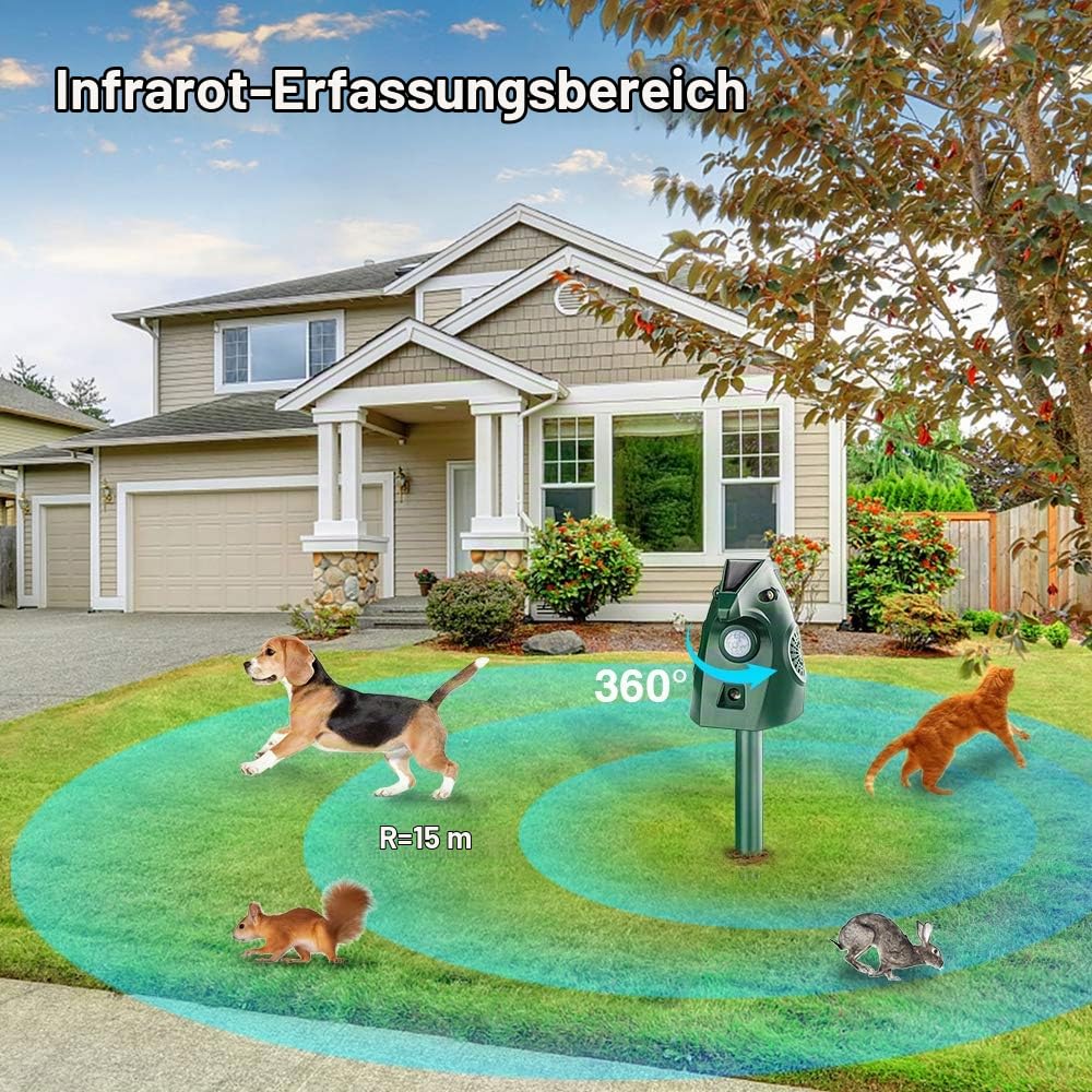 Solarbetriebenes Katzenschreck für Garten, Katzenschreck Ultraschall Solar wasserdichte, Garten Katzenabwehr Marderschreck USB Aufladung, Automatisch Katzen Tiervertreiber für Hunde, Tauben