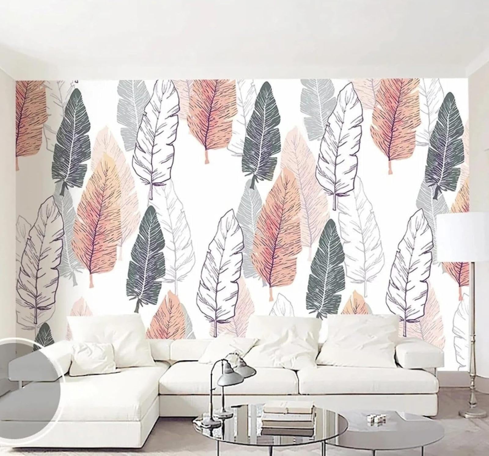 XLMING Minimalist Hand Drawn Colourful Feathers and Leaves 3D Wallpaper Premium Textured Silk Study Dining Living Room Bedroom Sofa TV Wall Easy Install-430cm×300cm
