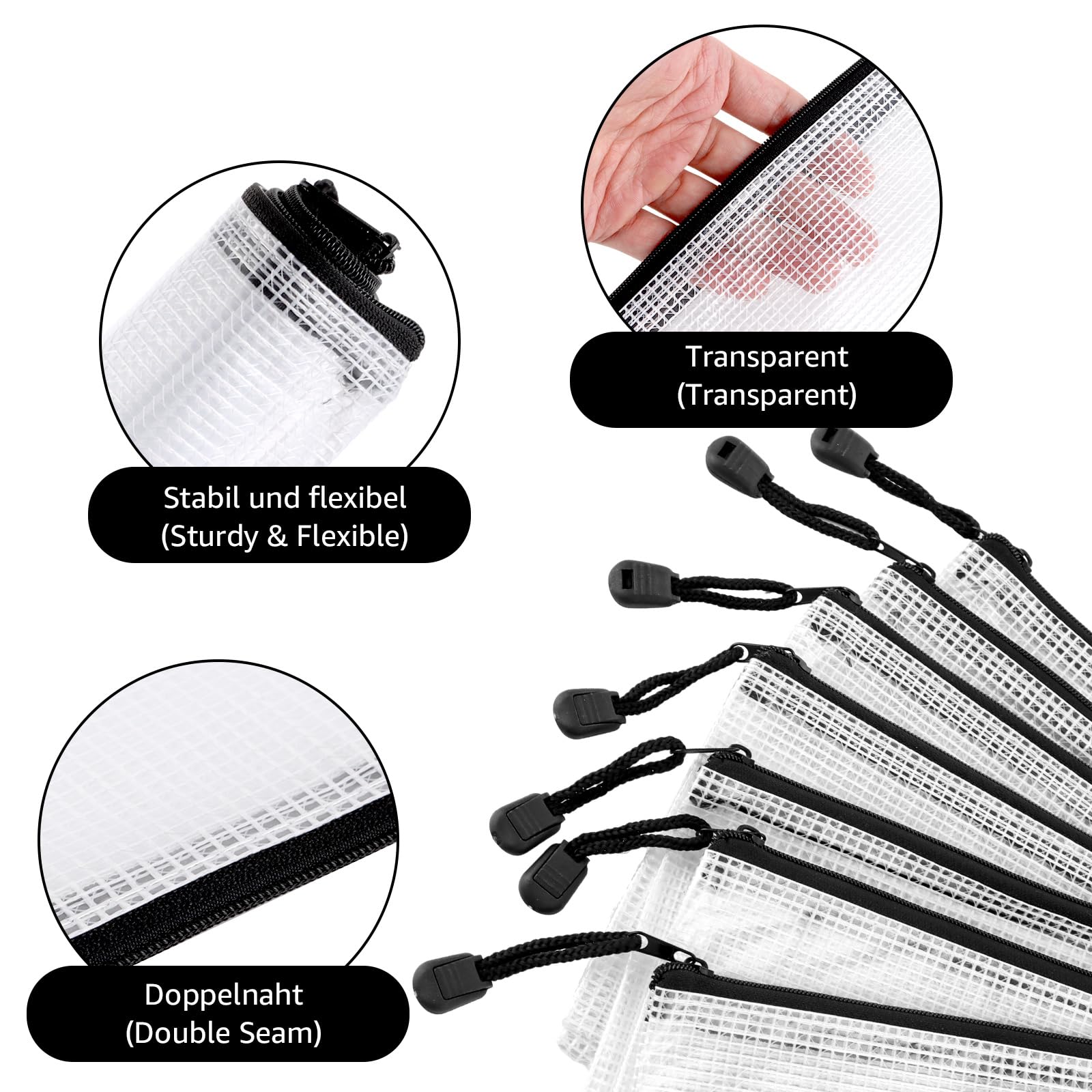 40 Stück Dokumententasche A4+A5, Wasserdichte Dokumententasche A5, Transparente Zip Beutel mit Reißverschluss, Mesh Plastiktasche mit Reißverschluss für Dokumente, Papier, und Kosmetika