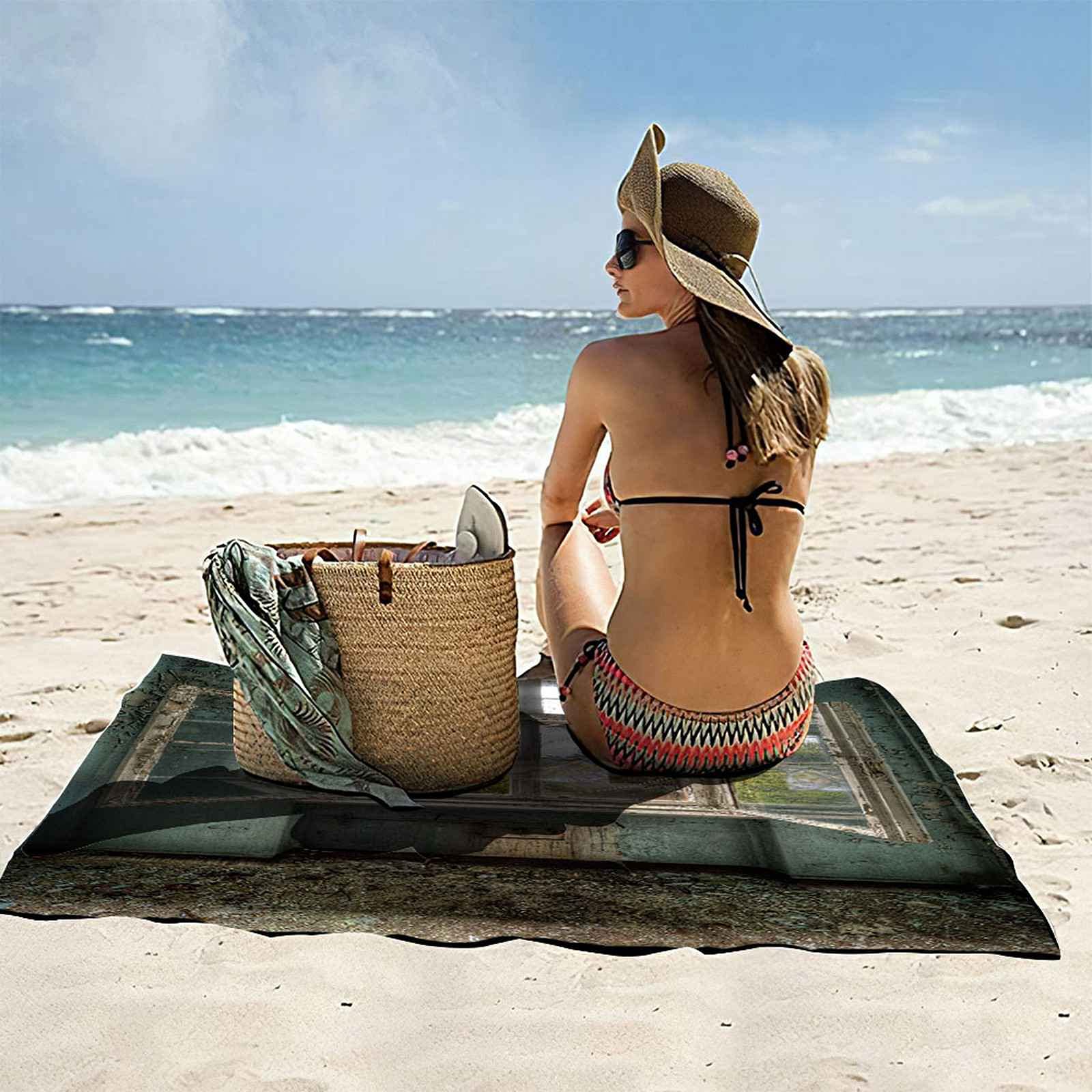 Telo Da Mare 3D Davanzale Della Stanza Stampato Asciugamano Da Spiaggia 150x200cm Asciugamano Microfibra Grande Antisabbia Leggero Telo Mare Per Sport Piscina Viaggi In Famiglia Vacanze
