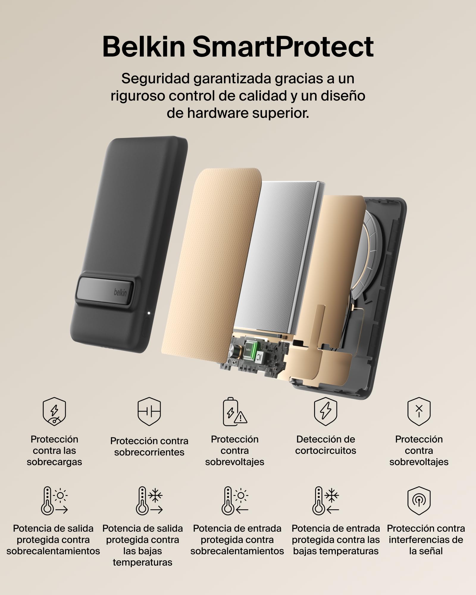 Belkin BoostCharge Batería Externa Magnética Delgada 5000 mAh Soporte Negro | Power Bank Qi2 de 5000 mAh, Anillo Magnético, 1 Puerto USB-C, Cable Incluido, Apta como Equipaje de Mano, Batería Portátil