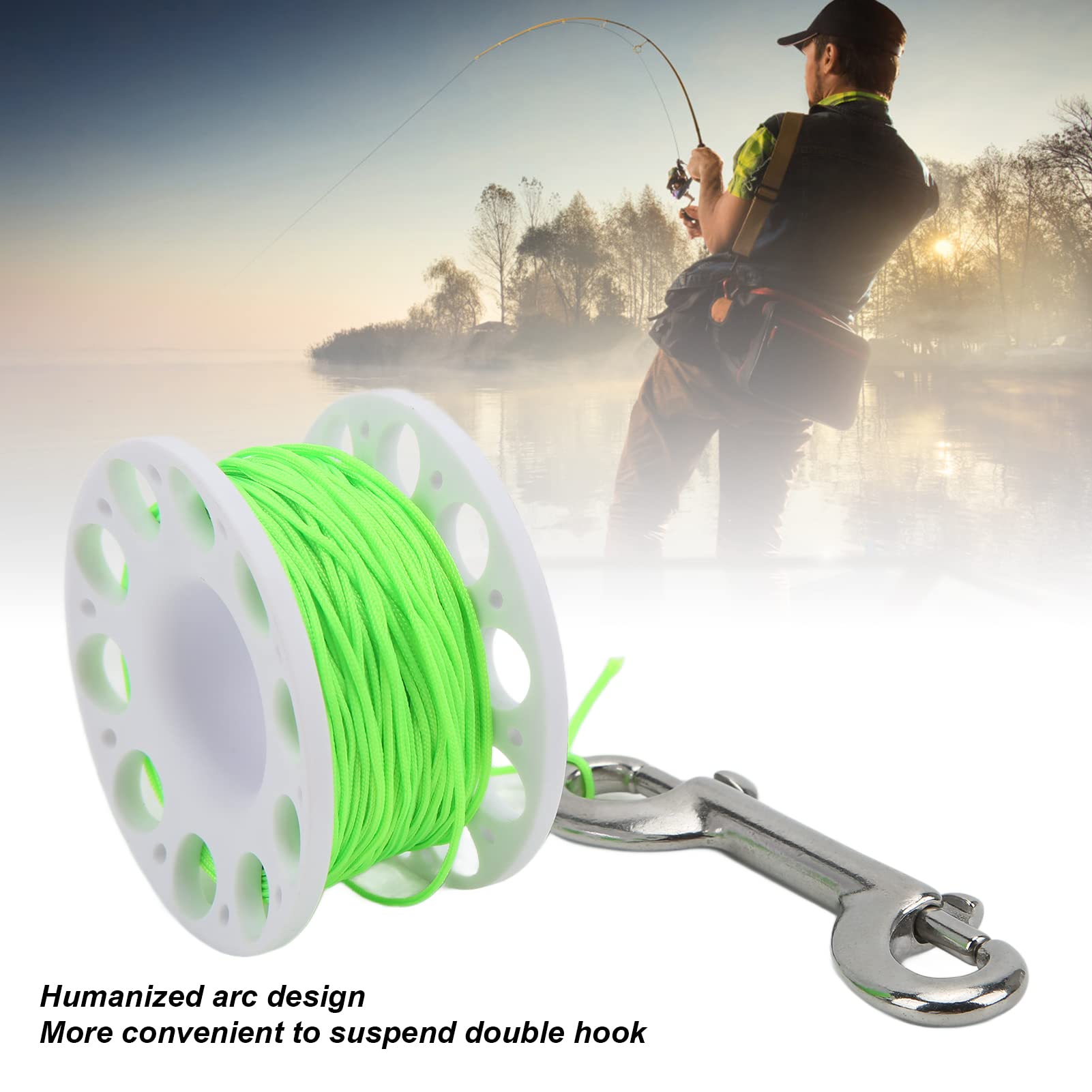 Scuba Diving Reel, Finger Reel Scuba Diving, Lightweight Scuba Spool Finger Reel with Double EndedBolt Snap Clip Fits for Snorkeling Scuba Diving, Wreck and Reef Diving (White)