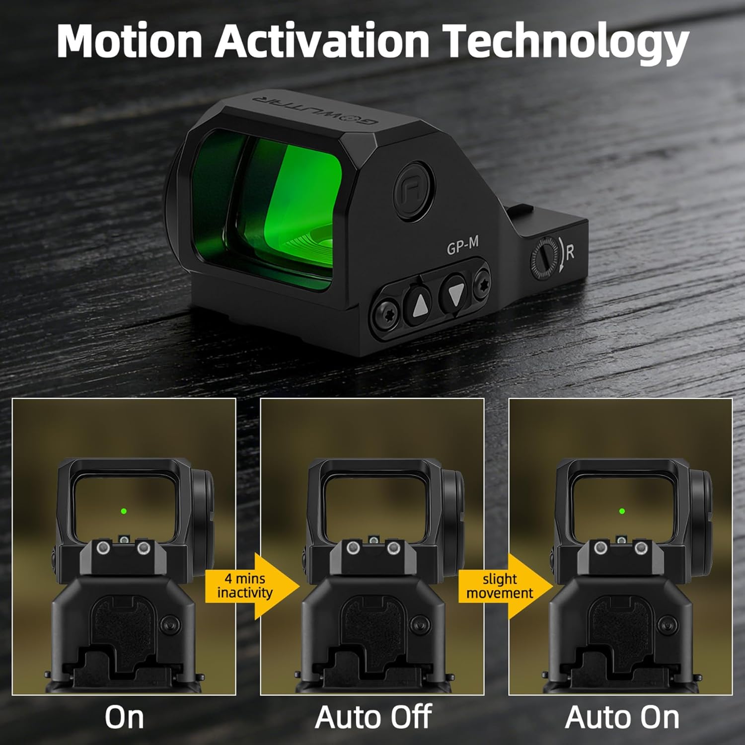 GOWUTAR GP-M Red/Green Dot Sight for Glock MOS Footprint - 3 MOA Motion Awake Reflex Sights - Rugged 7075 Aluminum IPX7 Waterproof Red Dot Optics