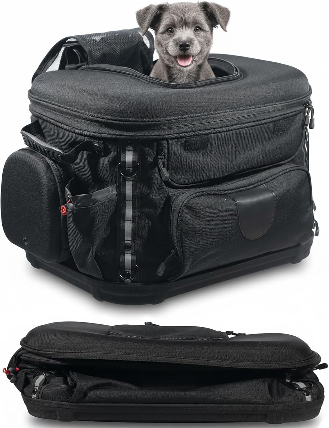 Motorcycle Dog Cat Carrier, Portable Pet Carrier Weather-Proof Pet Crate Travel Luggage Bags for Harley Road Street Glide CVO Road King Touring Trike Can Am w/Luggage Rack 20lb Pet (Black)