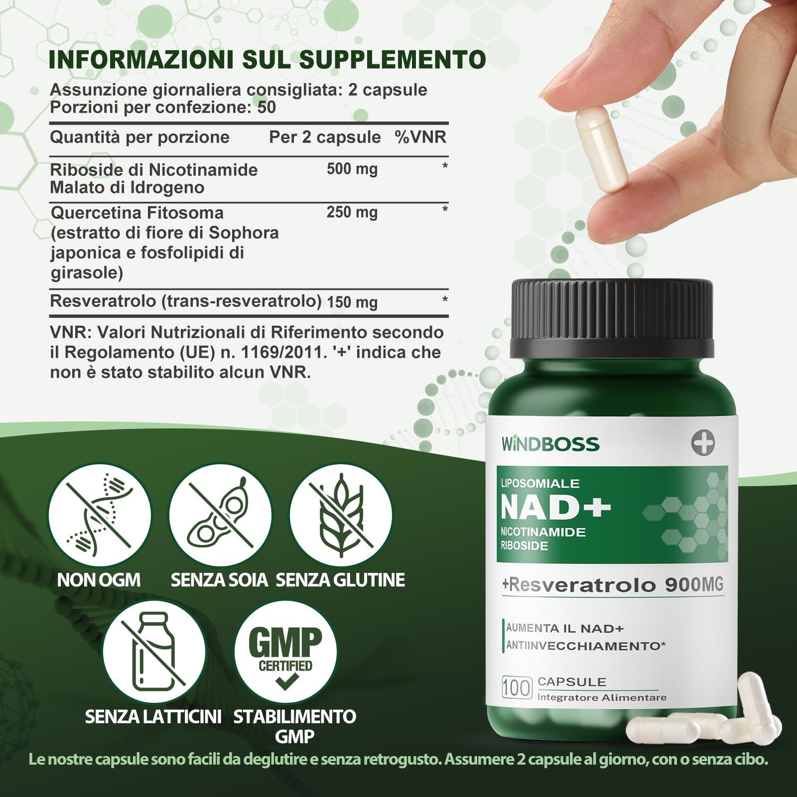 NAD+ Integratore – 900 mg per Dose | Formula Avanzata con Capsule Vegetali | 100 Capsule