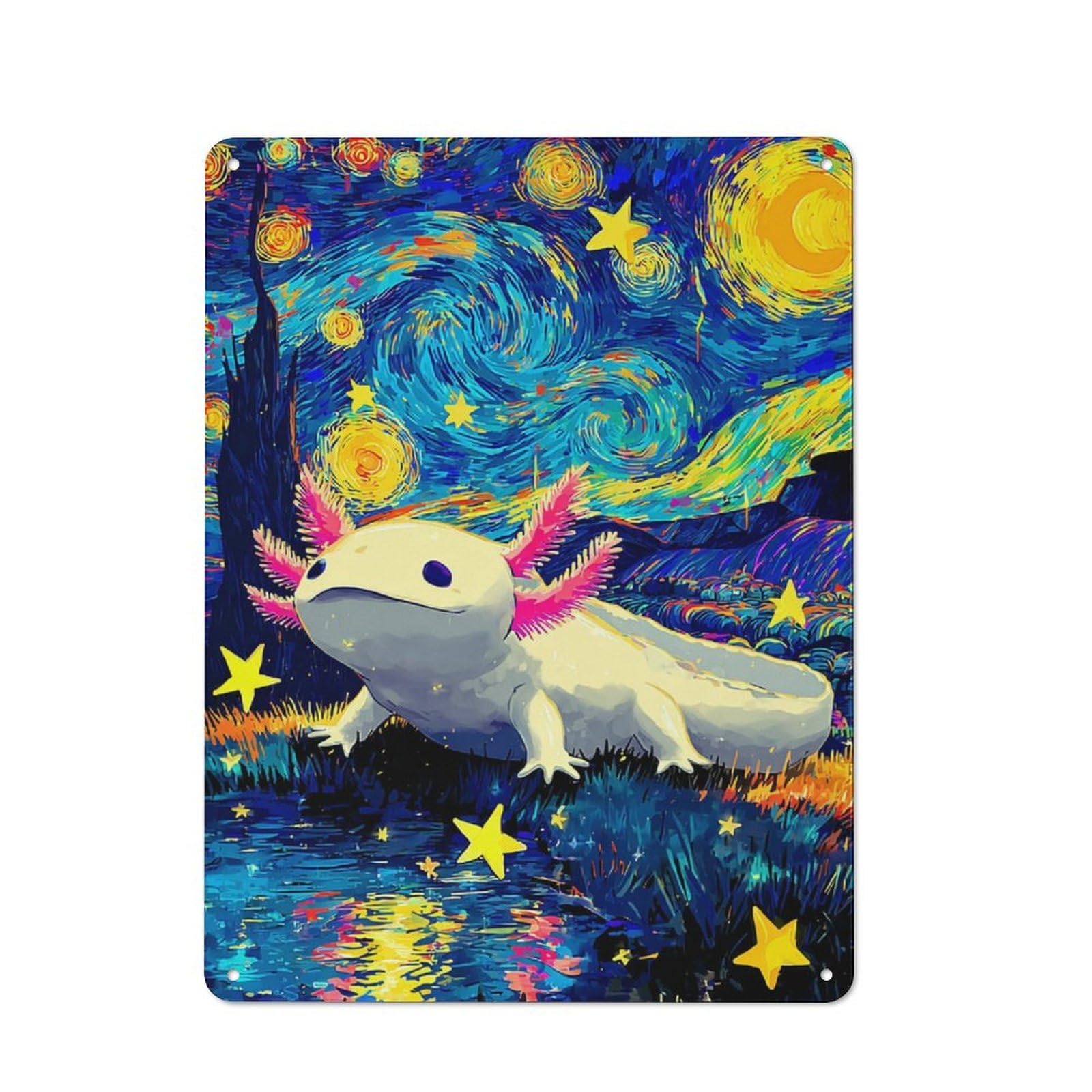 Junmoney Starry Night Axolotl Adventure Metal Wall Sign With Design 40X30cm, Loft Style Studio Wall Art For Flat, Bar, Studio Or Gallery Wall