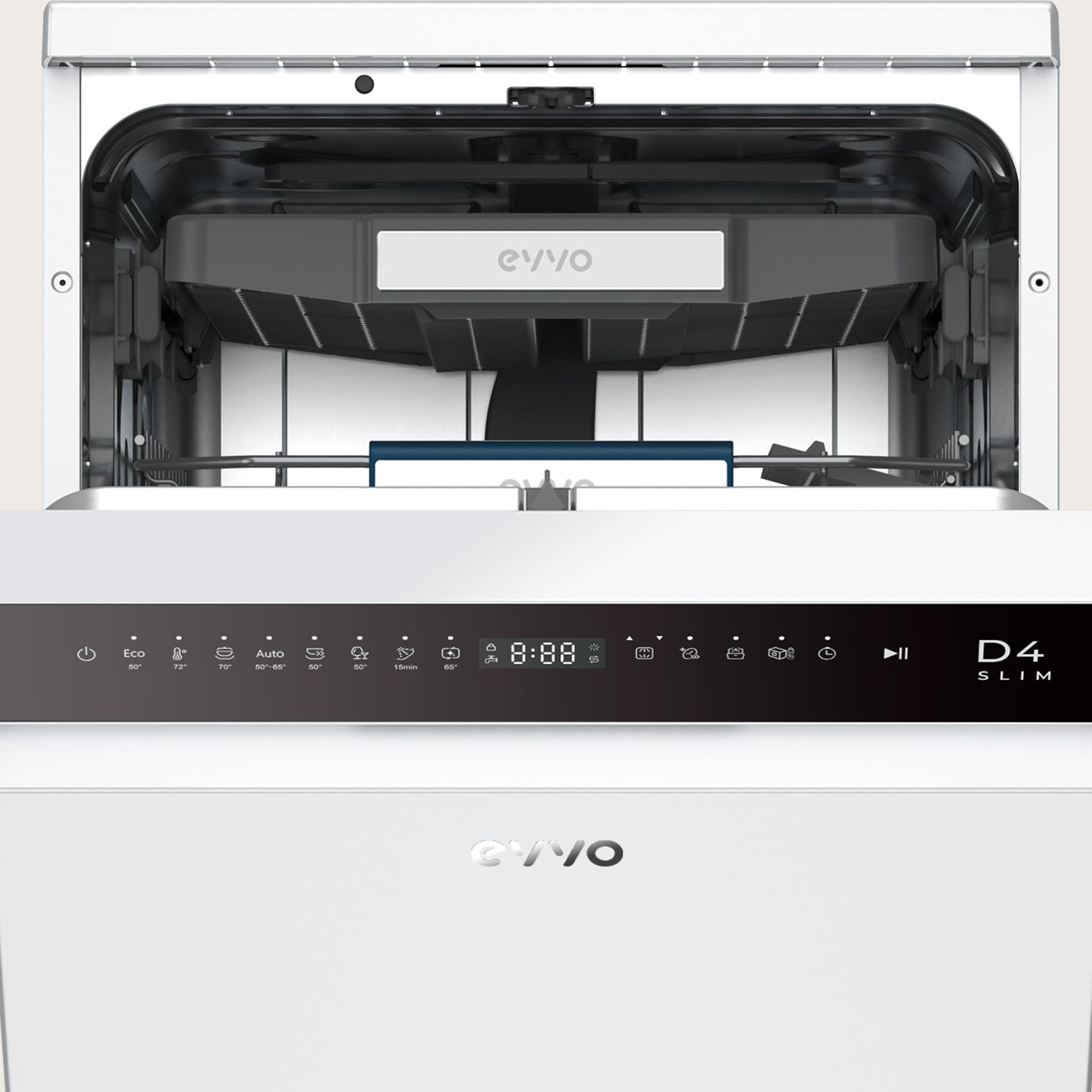 EVVO Lavastoviglie D4 Slim 45 cm, installazione libera, 11 coperti, efficienza classe C, 8 programmi con modalità auto, apertura automatica, funzione igiene e mezzo carico
