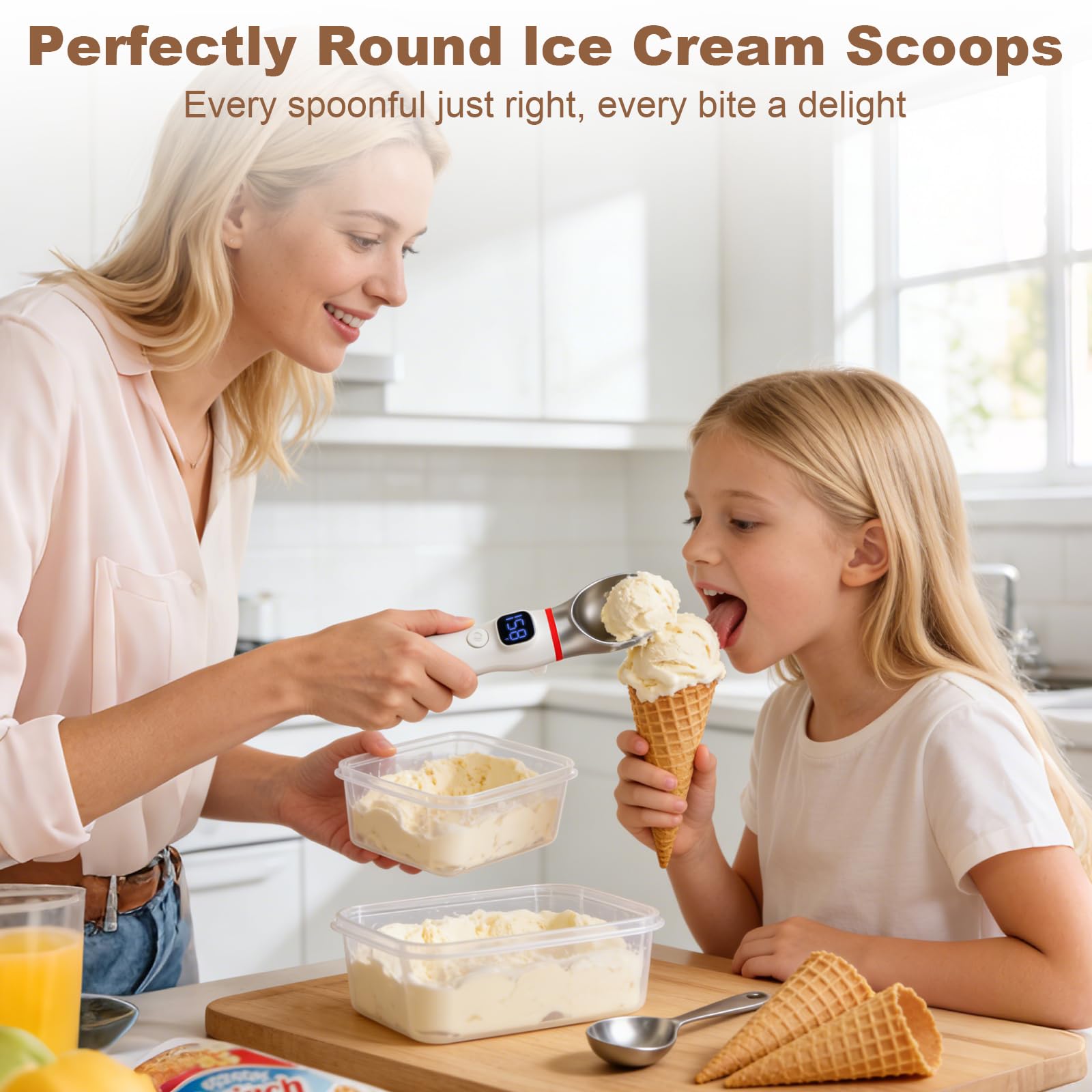 Cuillère à glace chauffante rechargeable, électrique 4000 mAh avec 3 niveaux de chaleur réglables et affichage LED, accessoire de cuisine pour glace dure, étanche IP67, avec voyant lumineux