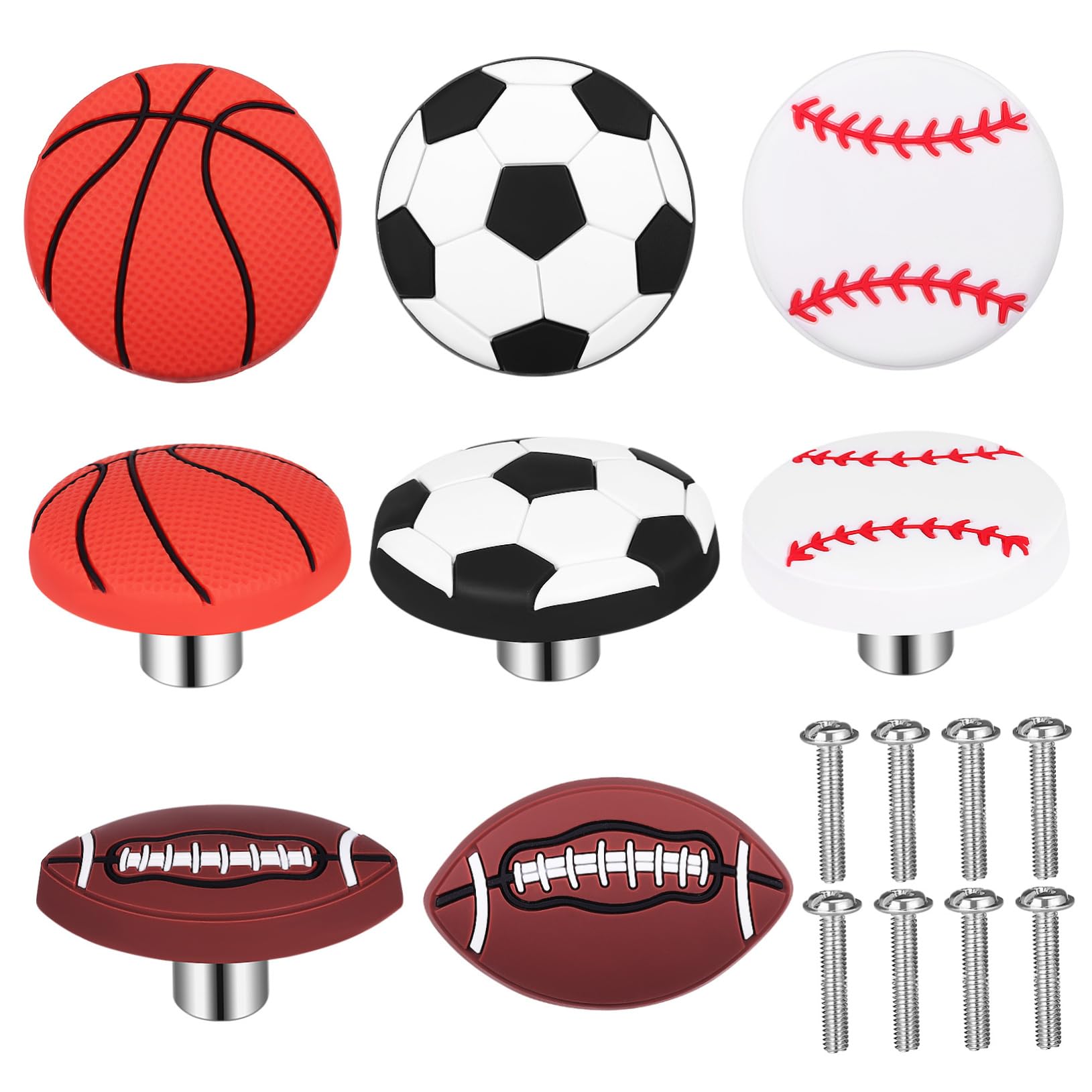 AUTSUPPL Basketball Dresser Knobs 8 Pack Sports Ball Stylized Drawer Pulls Cartoon Knobs for Boys and Girls Sturdy PVC Metal for Toddlers