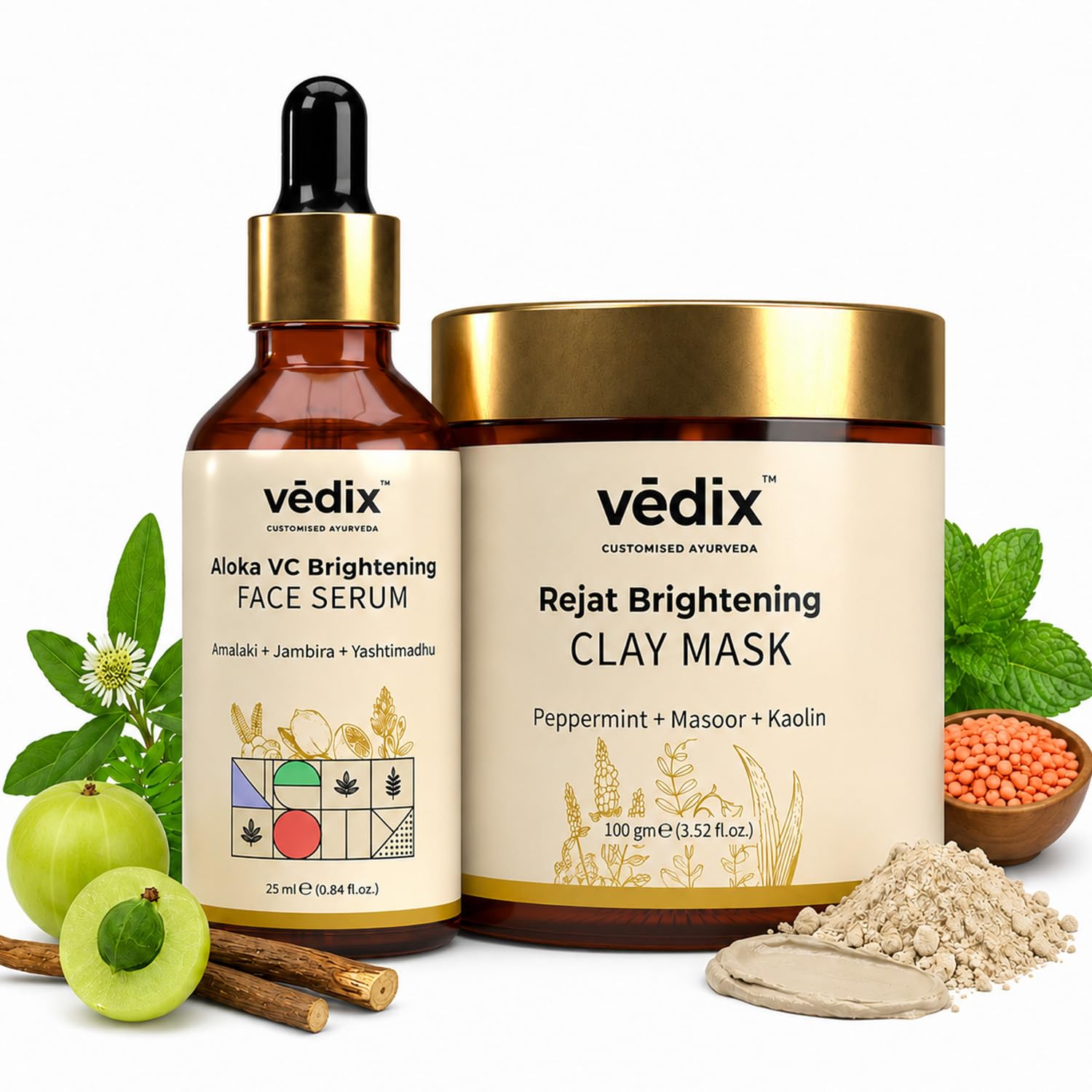 Vedix Aloka Glow Combo With Aloka Face Serum and Rejat Brightening Clay Mask l Helps Reduce Tan & Brighten Dull Skin (25ml + 100g)-image-33