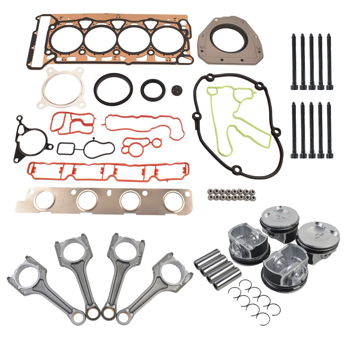 4x Pistone+4x Biella+ Set guarnizioni testata Spinotto pistone Ø 21mm compatibile con 2.0 TFSI TSI GTI 06H107065BE 06H107065DD 06D103385D 06J198401B
