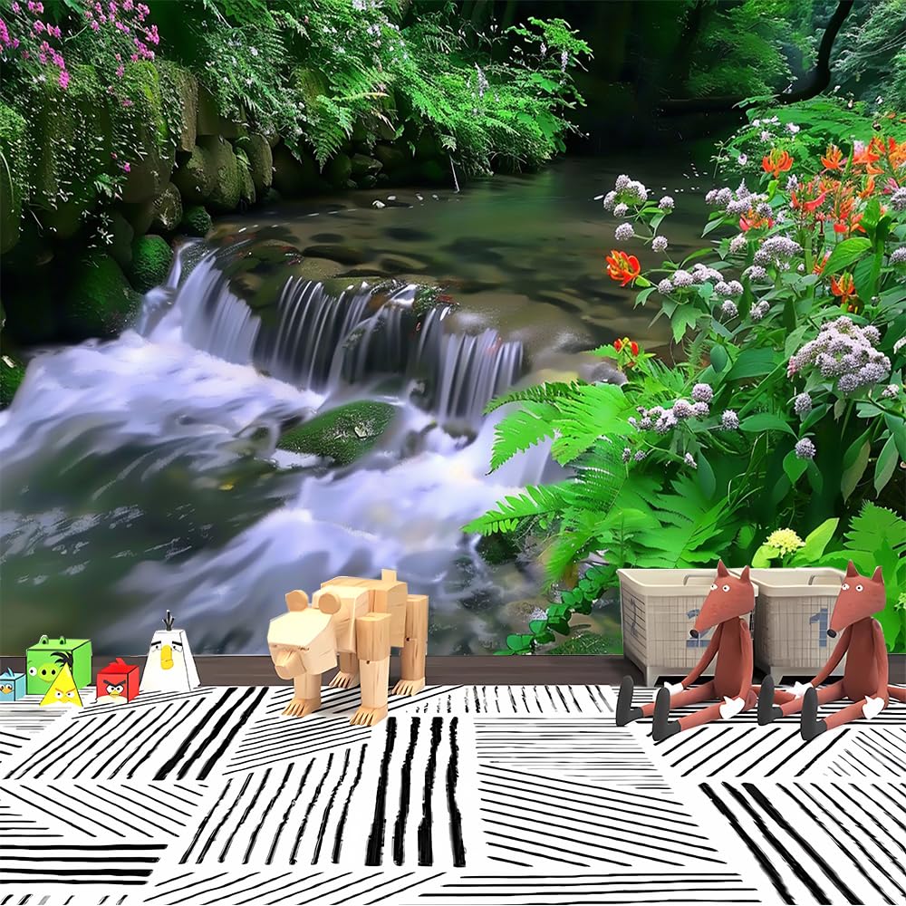 Custom Size Wall Murals - Stream Waterfall - Self-Adhesive Removable Peel and Stick Wallpaper for Living Room