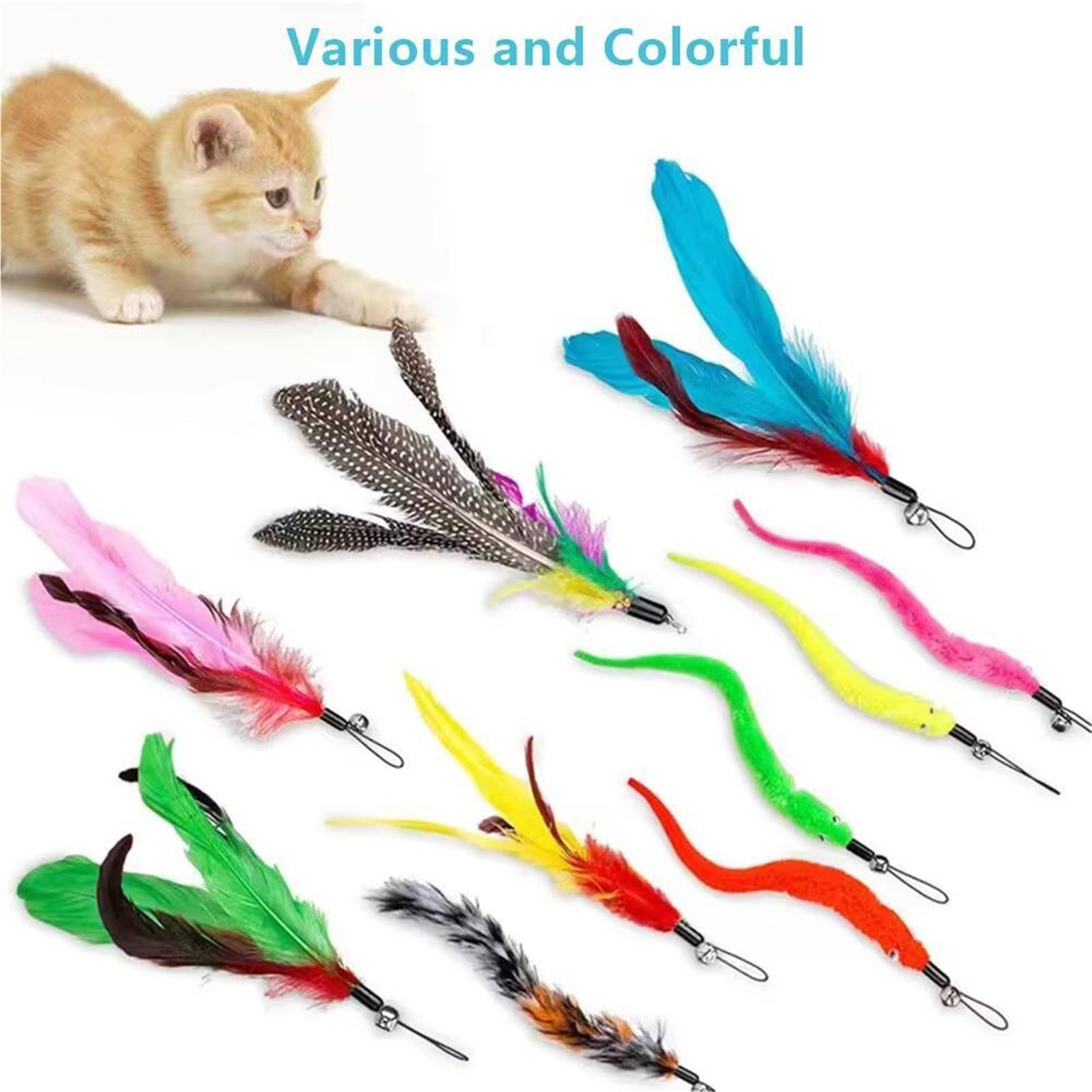 Canne a Peche Chat Jouet interactif for Chaton et Chat, 12 pièces, Jouets for Animaux de Compagnie pour l'Ennui