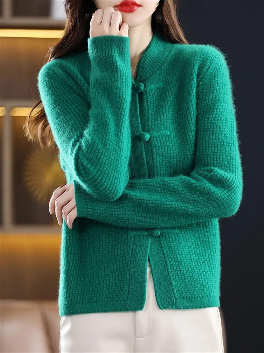 Alloaone Cárdigan De Lana para Mujer Chaqueta De Cachemira Tejida con Cuello Medio Alto Informal