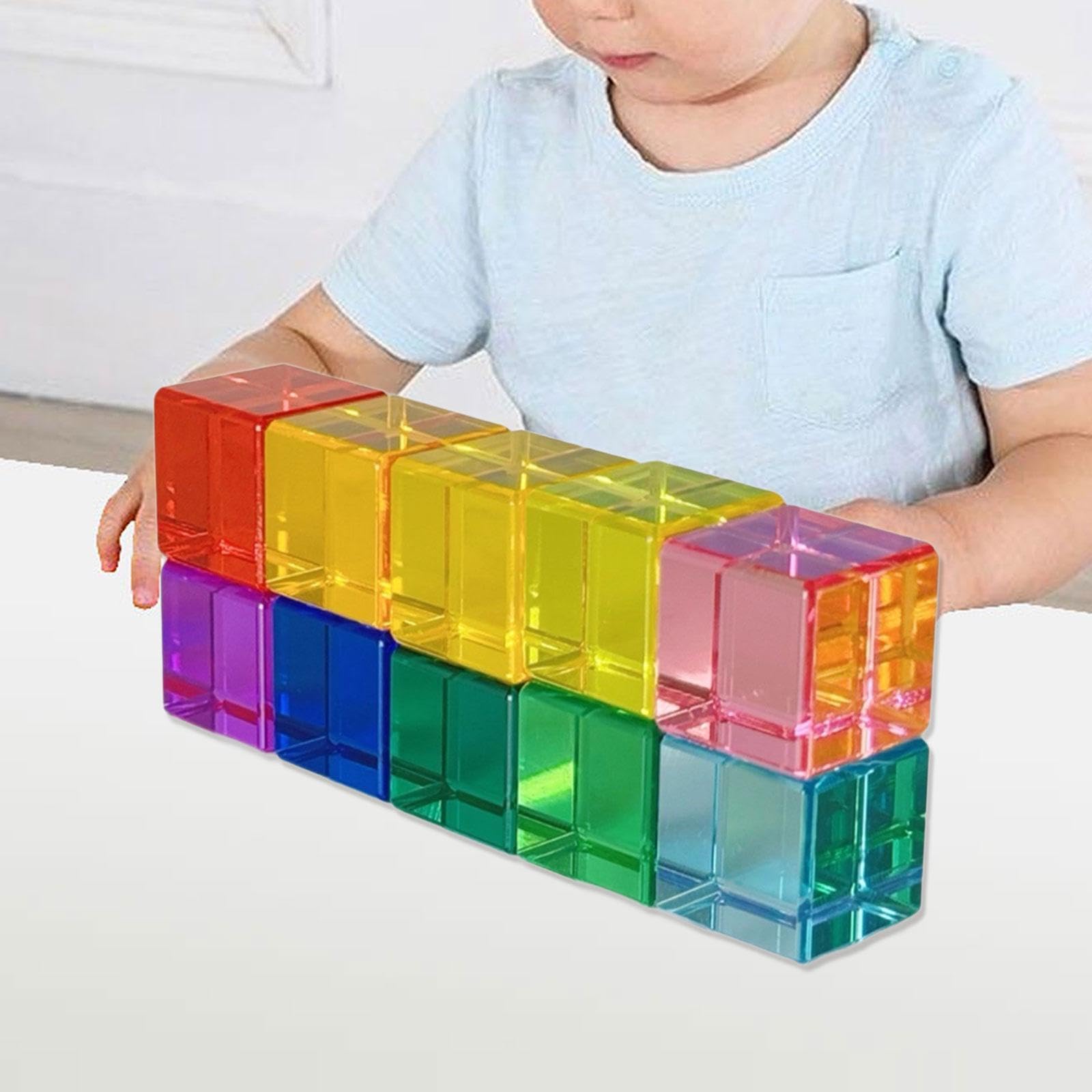 Juego de Bloques de Construcción, Juguetes Educativos, Cubos Acrílicos GEM, Bloques para Niños de 3 a 6 años, 20 Piezas