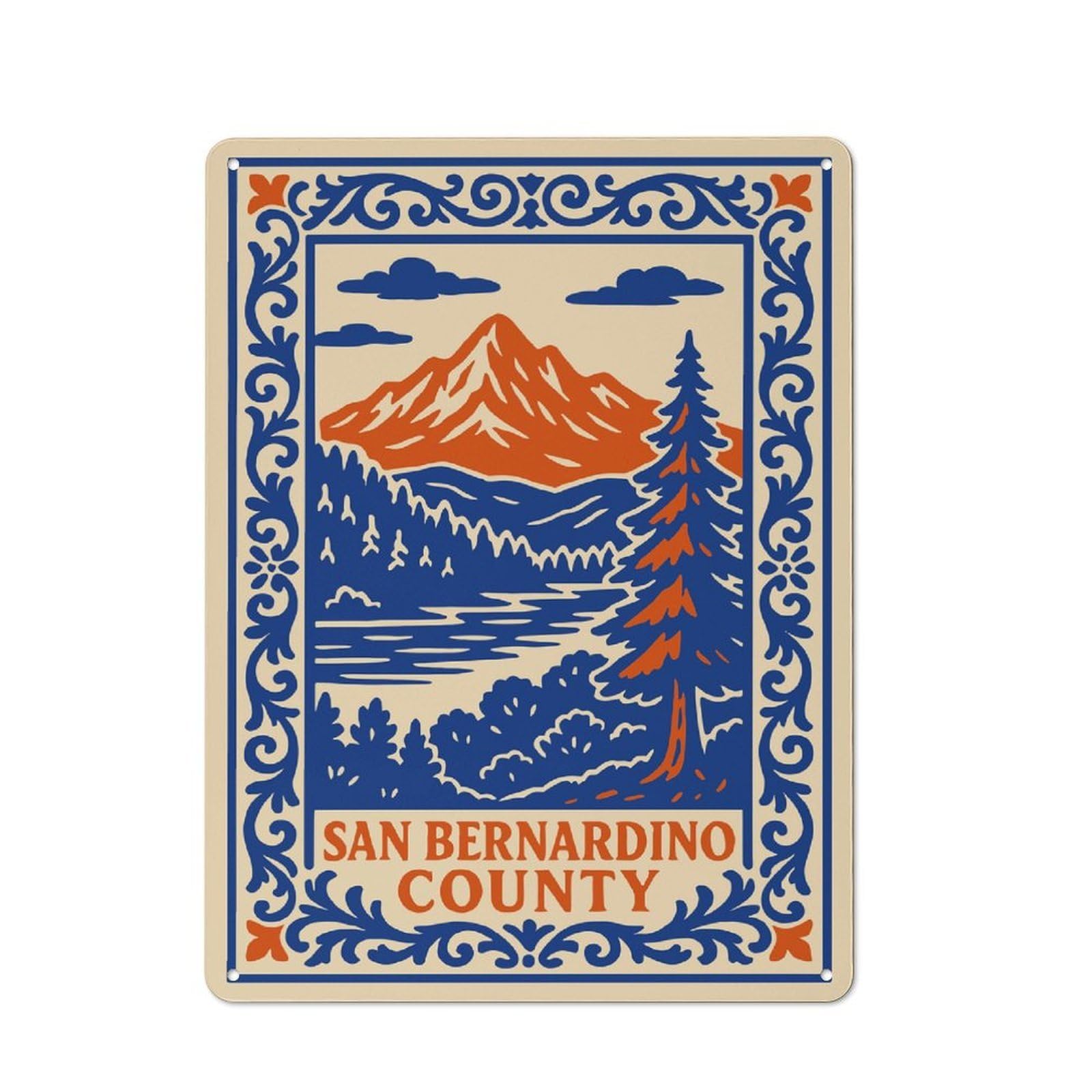 Junmoney Style-20 San Bernardino County Landscape Illustration Vintage Tin Sign 40X30cm For Man Cave Or Games Room, For Kitchen, Dining Room And Home Bar Wall Decor