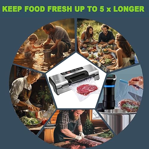 Miniatura 6 de Máquina de vacío de precisión, sellador de alimentos profesional con cortador integrado y almacenamiento de bolsas (hasta 20 pies de longitud),