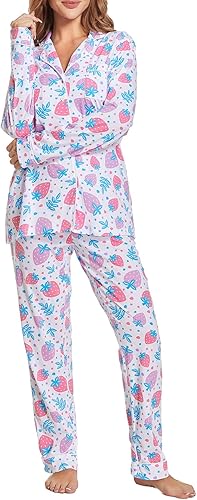 Tugege Pajamas Set Long Sleeve Sleepwear Womens Button Down Nightwear Pj Sets