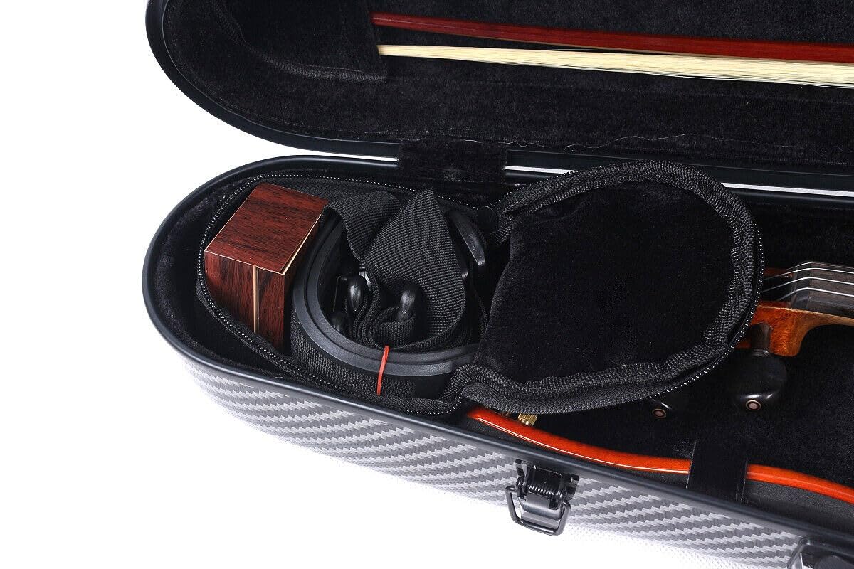 Estuche de violín de tamaño completo 4/4, a rayas de fibra de carbono, caja de violín cepillada a rayas, ligera, colorida, fácil de transportar (rayas negras), funda 14 MN