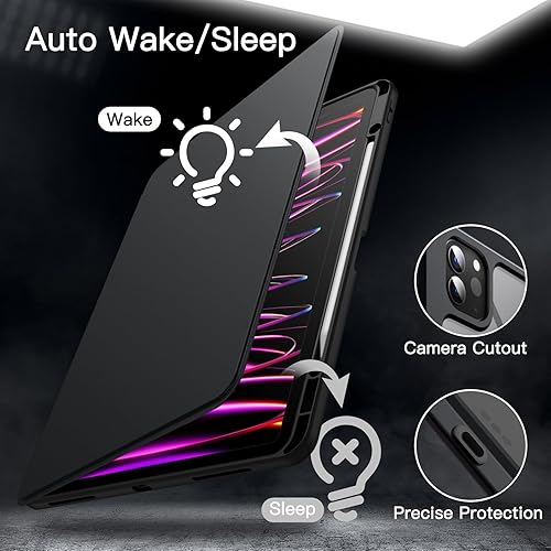 Miniatura 6 de JETech Funda giratoria para iPad Pro de 12.9 pulgadas (2022202120202018) con soporte para lápices, rotación de 360 grados, cubierta protectora de