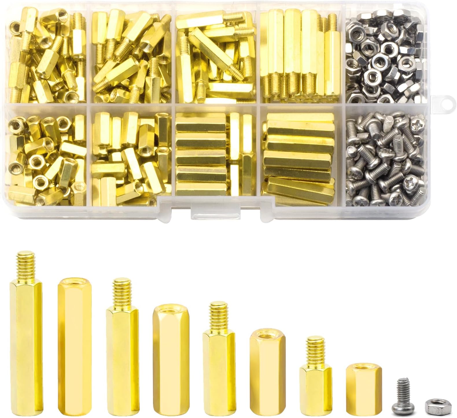 400PCS M3 Male Female Brass Hex Spacer Standoffs Screws Nuts, Motherboard Standoffs and Screws Assortment Kit, Threaded Pillar for Circuit Board PCB Motherboard
