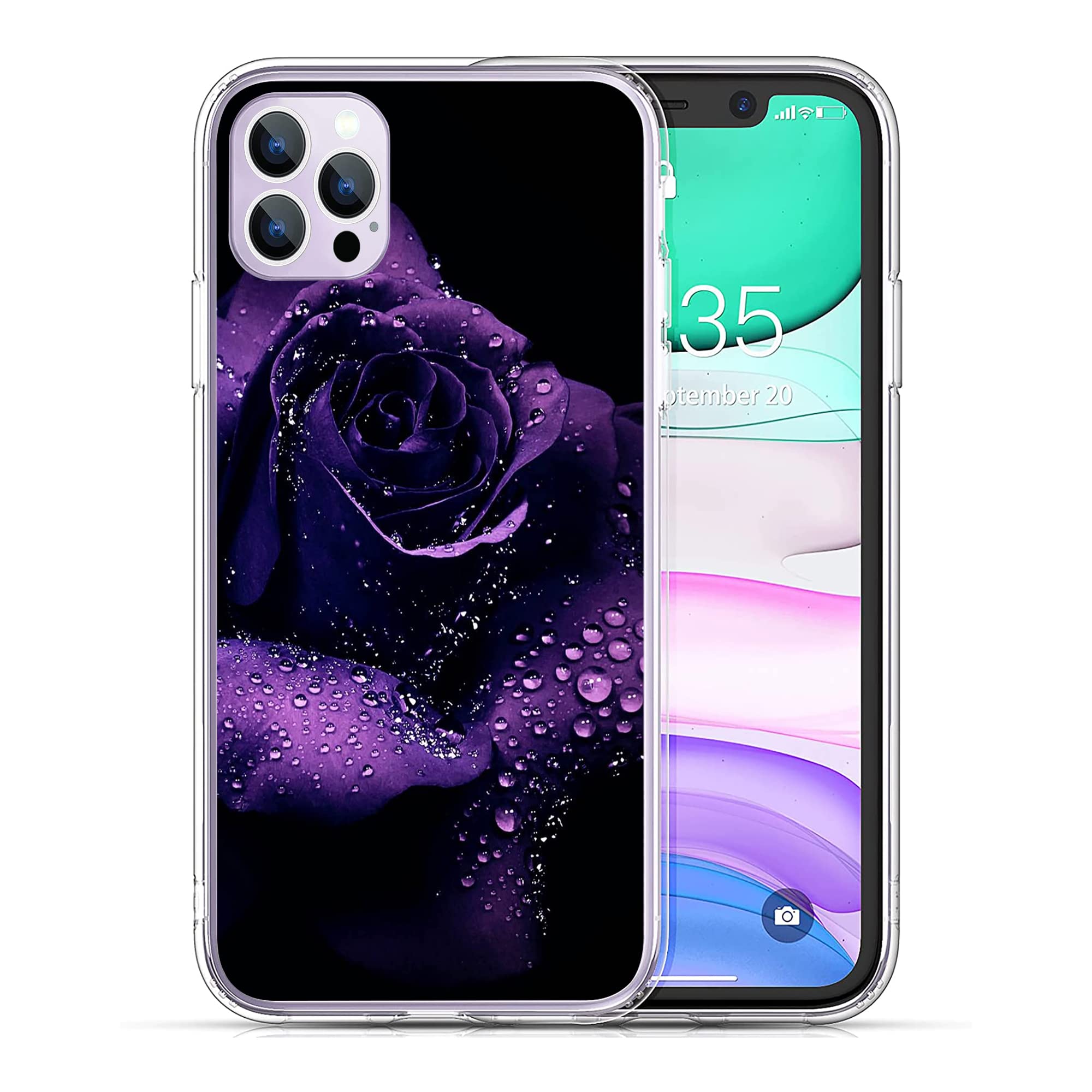 Compatible for iPhone 14 Pro Max Case, Purple Rose Aesthetic iPhone Case Shockproof Protective Clear Soft TPU Case Gift for Girls Women