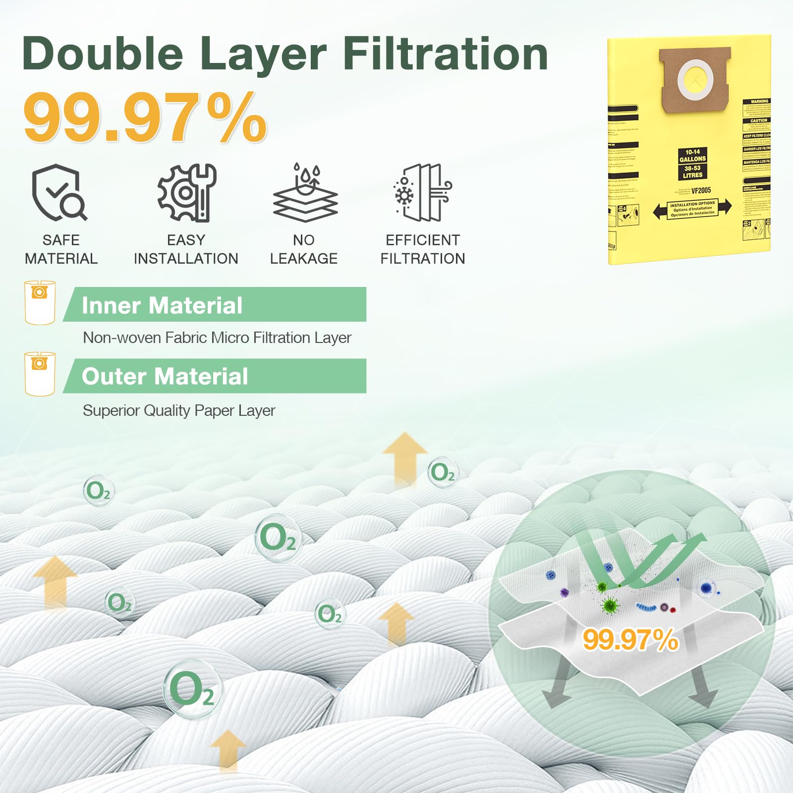 10PCS Vacuum Filter Bags For Shop Vac Bags 10-14 Gallon