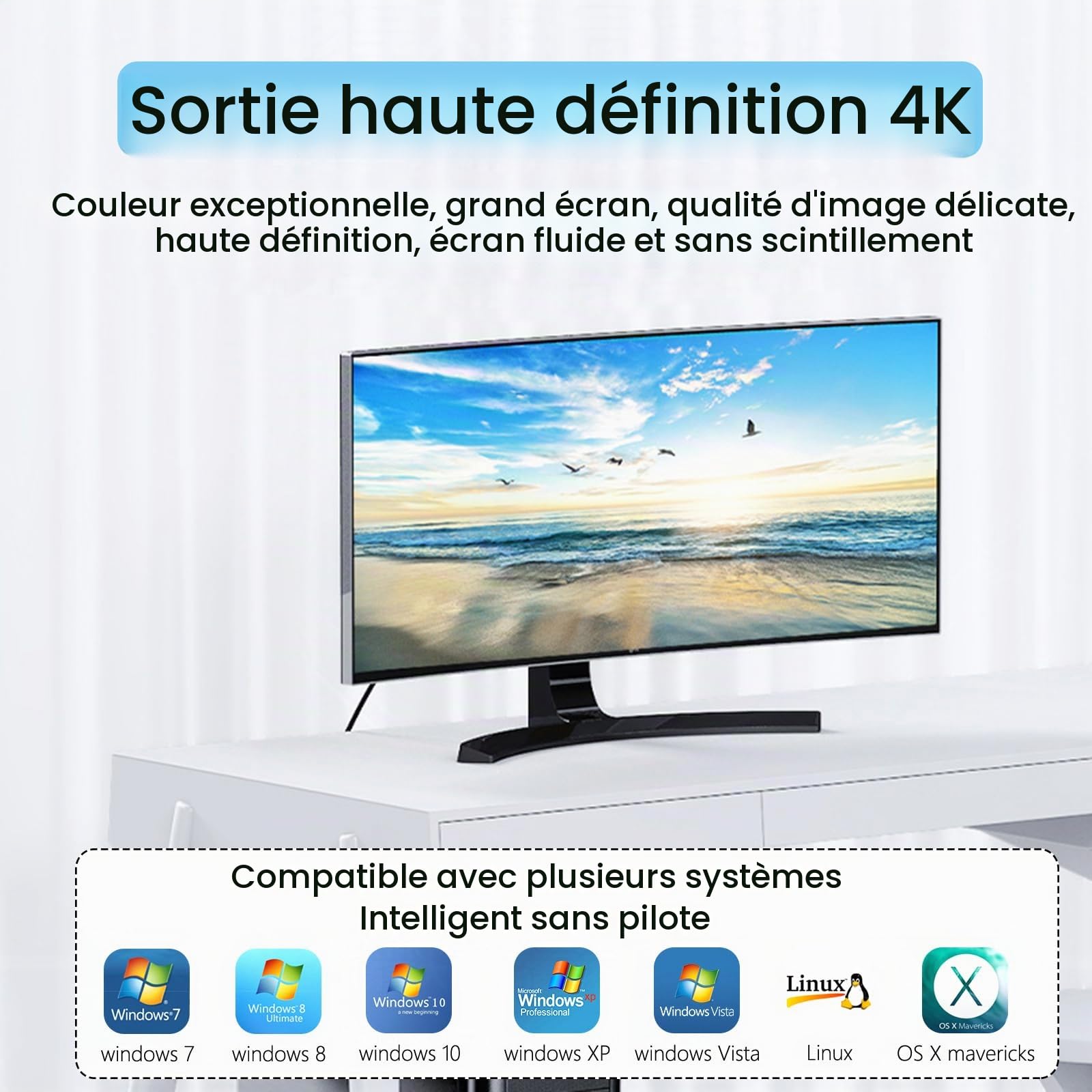 Adaptateur Displayport vers HDMI, 4K Câble DisplayPort vers HDMI, 1M DP vers HDMI Cable avec Adaptateur, Compatible avec HDTV, HP, Moniteur, Ordinateur Portable, projecteur, Bureau, etc.