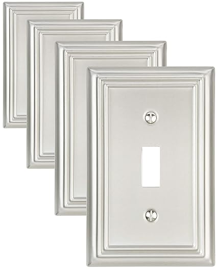 Single Toggle Light Switch Cover, Satin Nickel Metal Wall Plate, 4 Pack