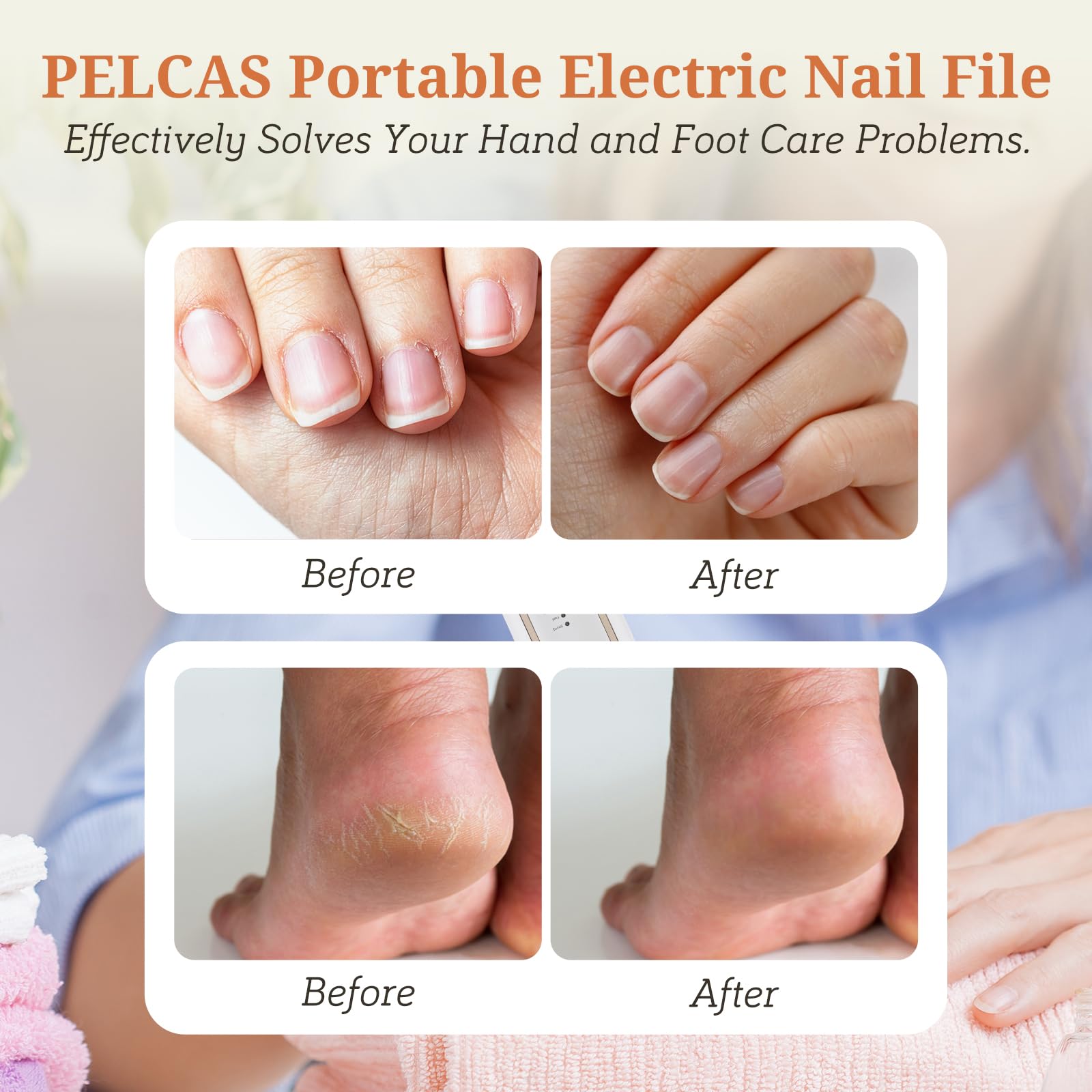 PELCAS Ponceuse Ongles Électrique 45 000 RPM, Lime à Ongles Sans Fil avec 5 Vitesses, Lumière LED, Kit Manucure Pédicure pour Ongles Épaissis, Gel, Acrylique et Naturels