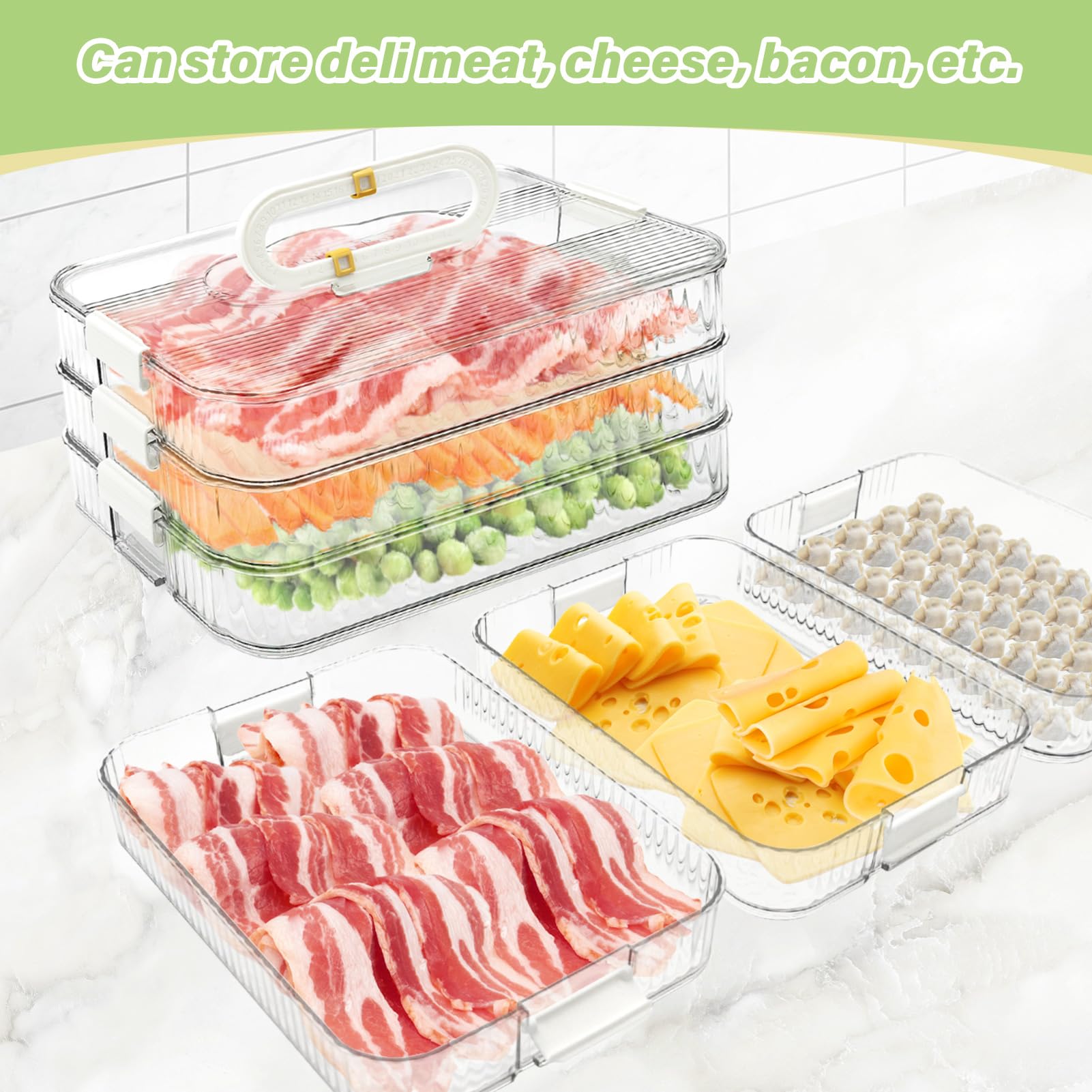 HOFURME 3-Tier Stackable Deli Meat Container – Clear PET+PP, 11 X 8.3 X 5.1 Inches, With Lids & Tongs - View #6