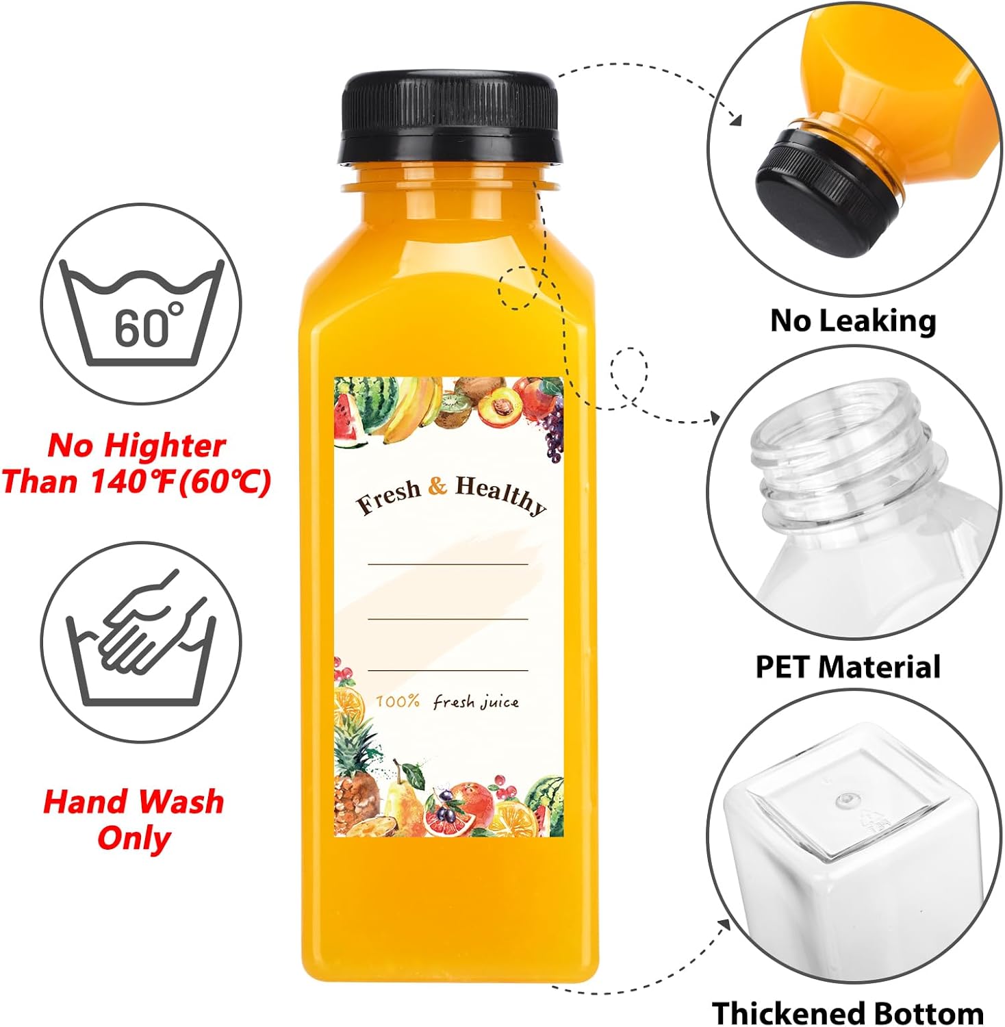 Moretoes 128pcs 12oz Juice Bottles, Plastic Juice Bottles with Caps, Reusable Drink Containers for Juicing, Smoothie and Other Beverages - Image 3