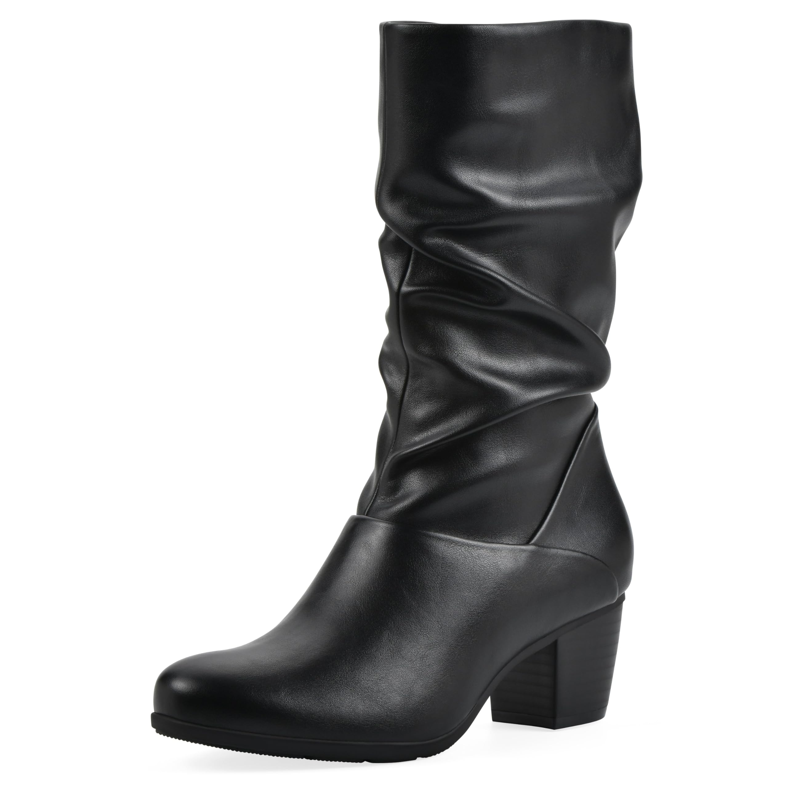 Cliffs by White Mountain Womens Angelie Cushioned Rouched Block Heel Mid Shaft Boot