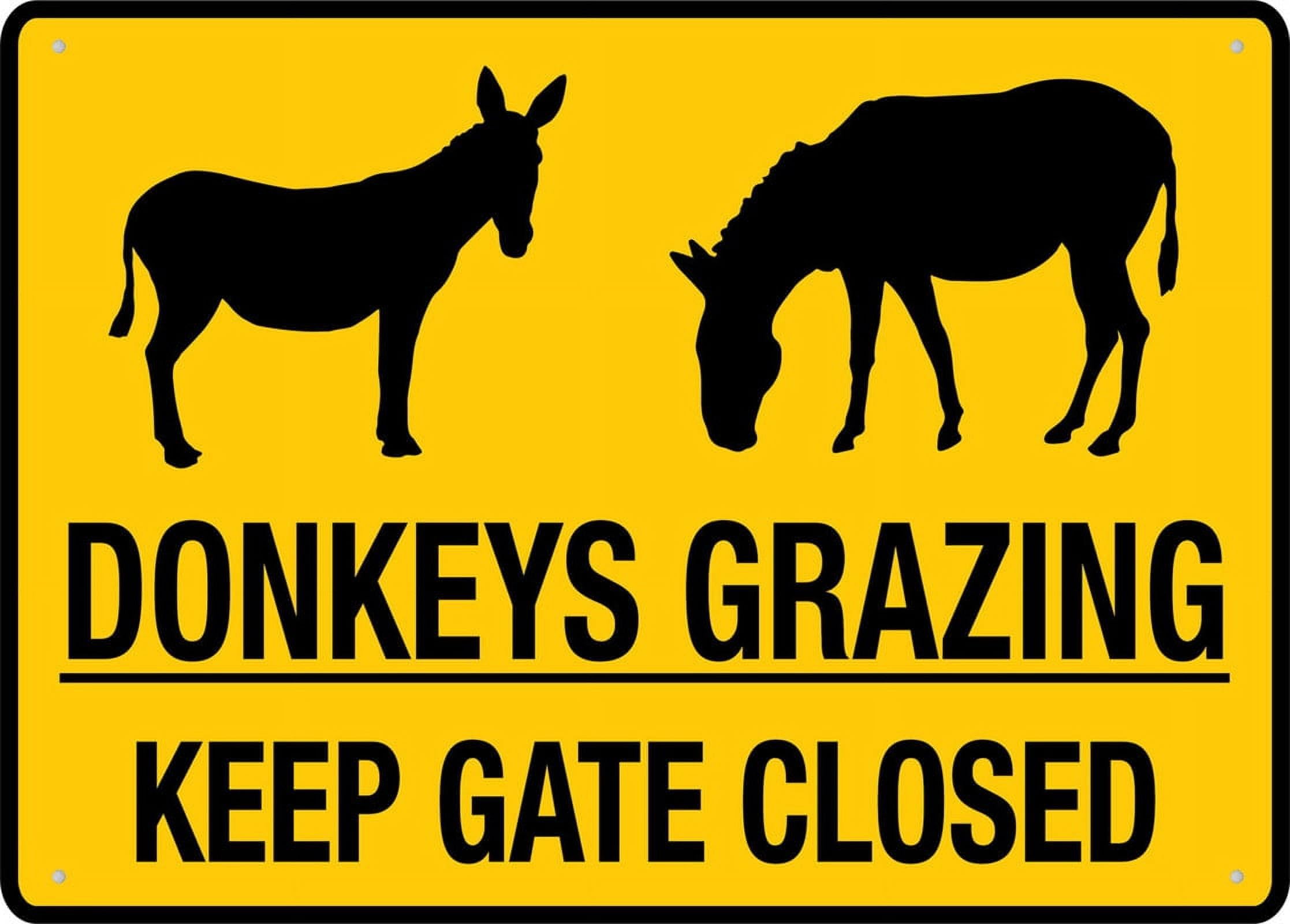 peiyeety Donkeys Grazing Keep Gate Closed 12x16 Inches Rust Free Aluminum Signs Outdoor, Metal Tin Sign for Home, Business, Yard