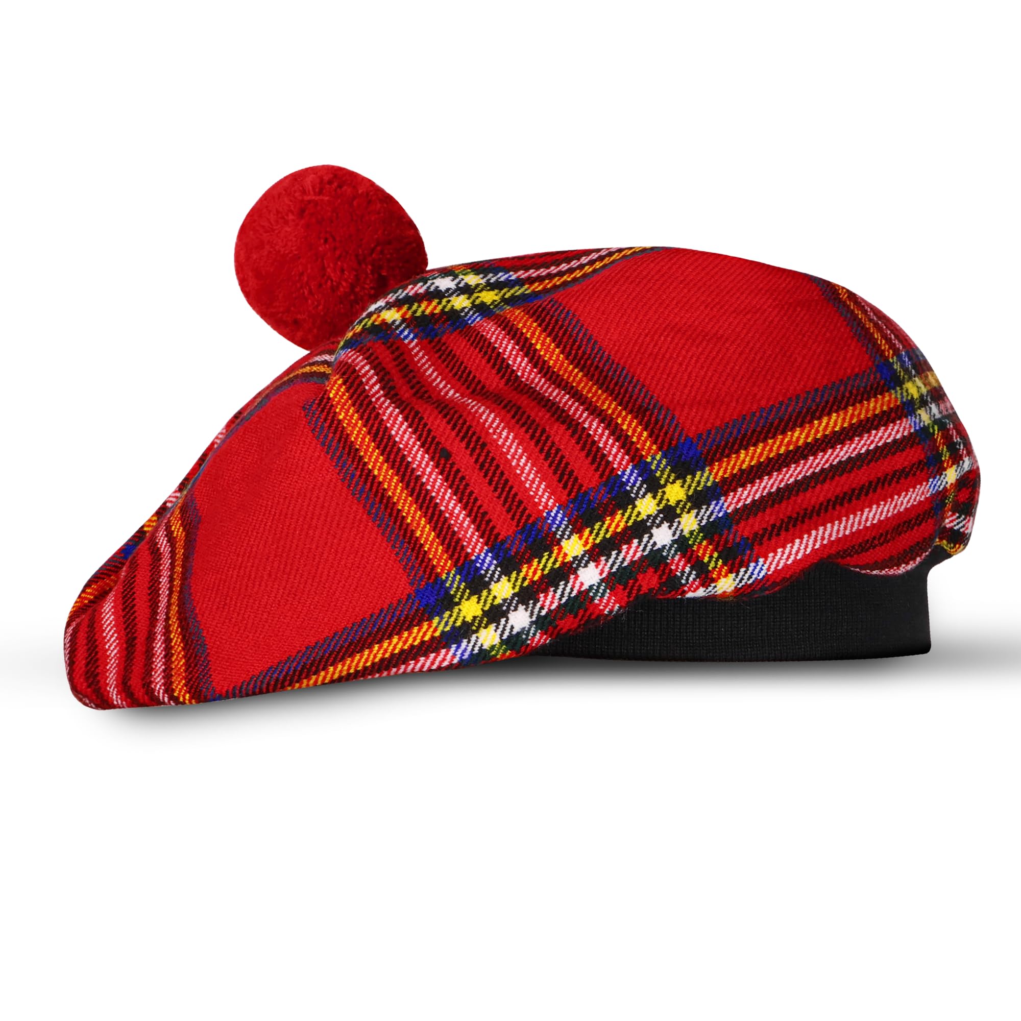 UMAM Scottish Traditional Tam o' Shanter Flat Bonnet Kilt Tammy Hat One Size in Many Tartans and Solid Colors Winter Hat - - L