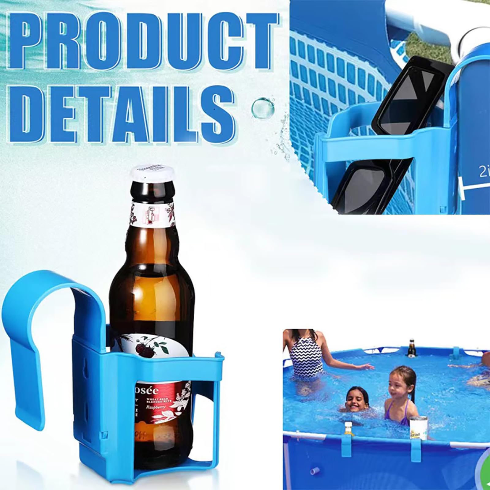 Lot De 4 Porte-gobelets Pour Bord De Piscine - Plastique ABS, Couleur Kaki - Support Pour Verres, Téléphone, Lunettes - Convient Tubes Jusqu'à 5 Cm - 10