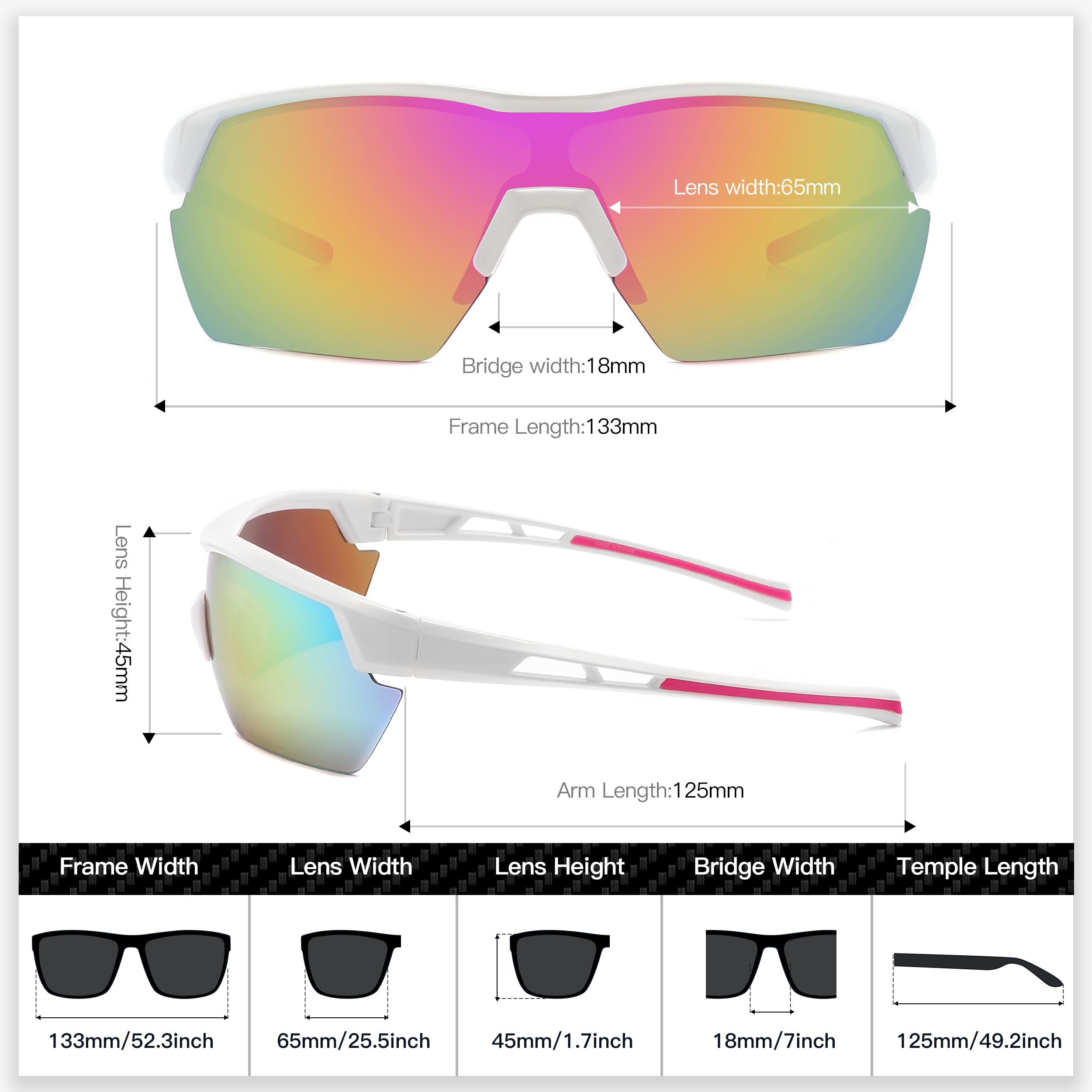 SINSPORT eyewear Occhiali da Sole Bambino Bambina, Occhiali Sportivi Ciclismo Baseball Running Bici, Protezione UV400 per Ragazzi e Ragazze