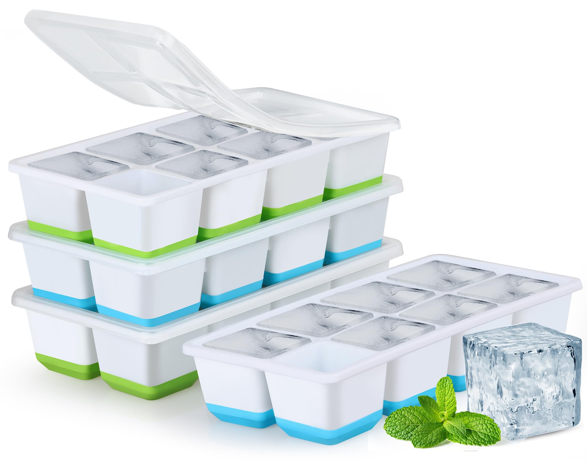 JRISBO Large Ice Cube Moulds, 4.5cm Square Ice Cube Trays with Lids, Set of 4 Big Silicone Ice Cube Tray Food Grade & BPA Free & Easy-Release for Freezer Cocktail Whiskey Drinks