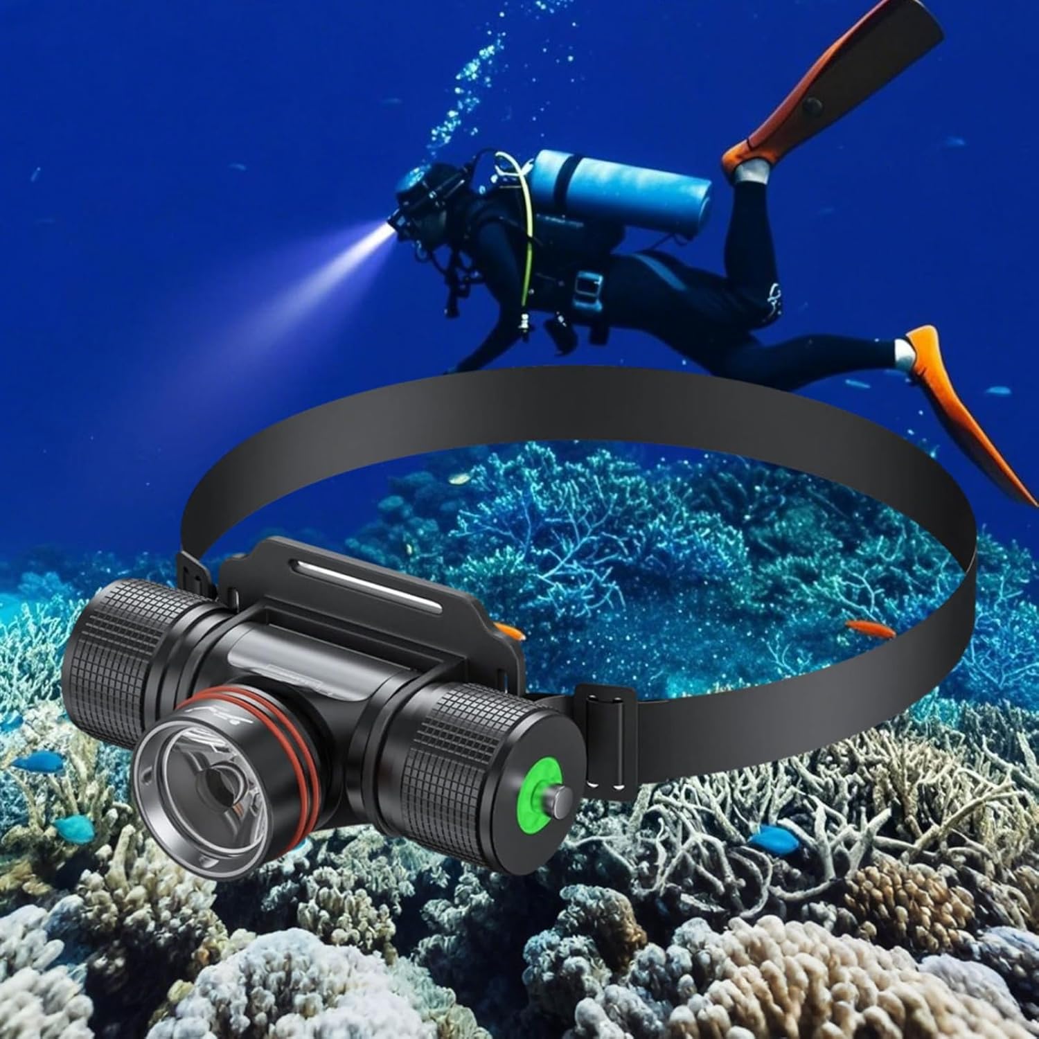Scuba Diving Light, Underwater Flashlight，High Lumen Professional Underwater 40m Diving Light, IPX8 Waterproof Diving Headlight for Outdoor Camping, cave Exploration, Fishing, Snorkeling