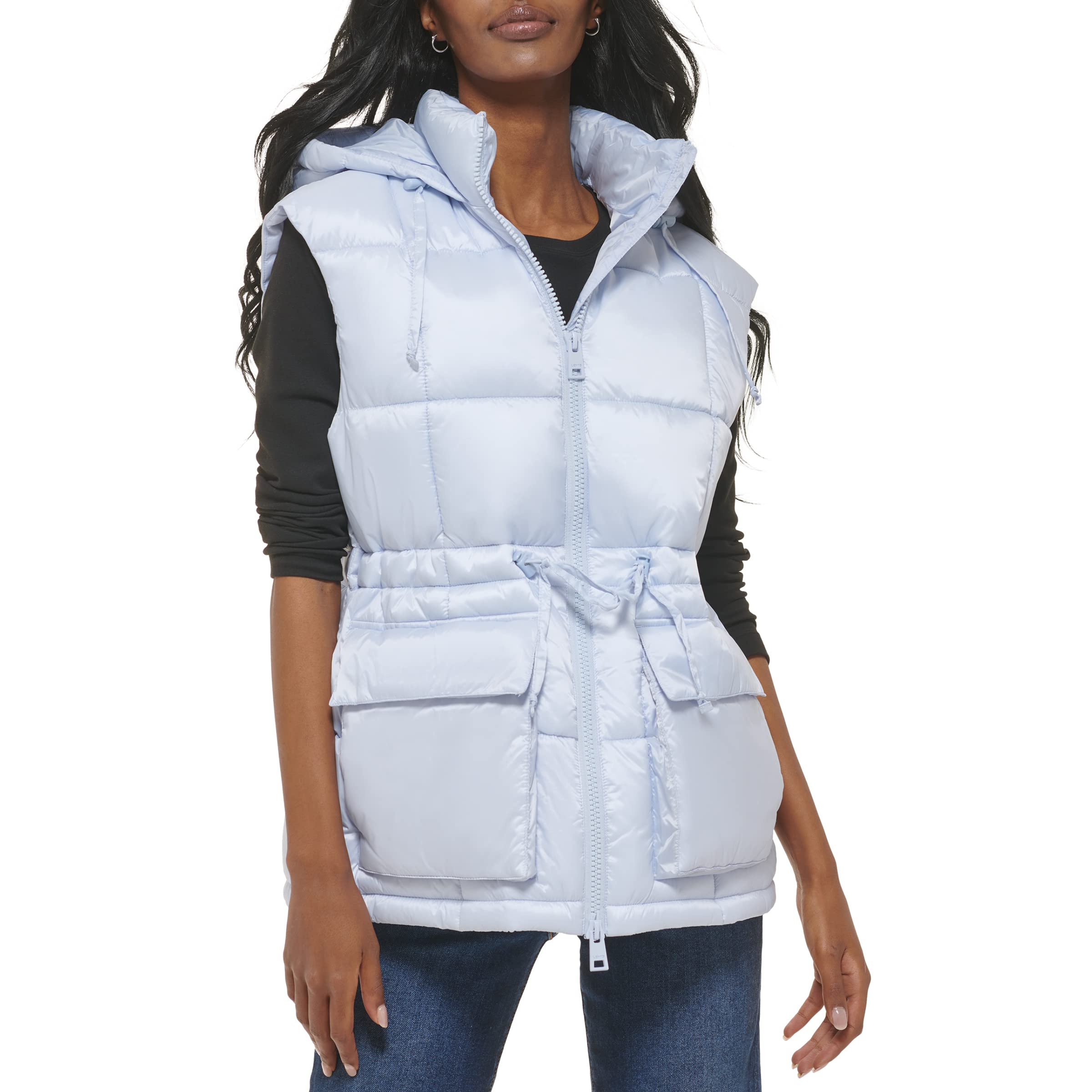 Levi's Women's Quilted Megan Hooded Puffer Jacket, Light Blue Vest, S