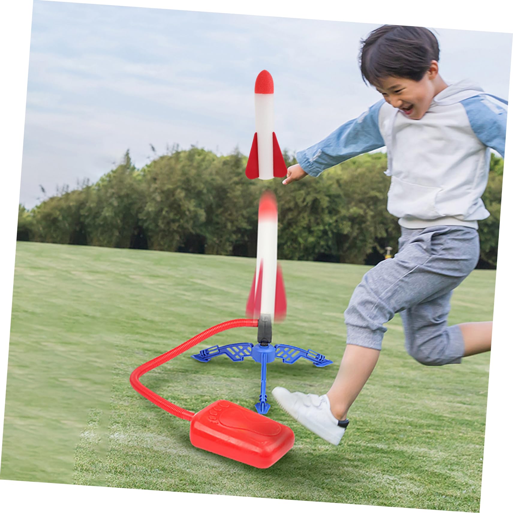 TOYANDONA Lance-Roquettes À Pédale avec 6 Fusées en Mousse Lumineuses Jouet De Plein Air Mixte pour Enfants Fêtes Foraines Et Anniversaires