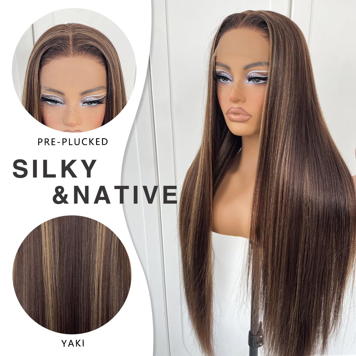 4/27 Highlight Ombre Lace Front Wig Pre Plucked 180 Density Honey Blonde Long Straight Lace Front Wigs Synthetic Glueless Straight Highlight Lace Front Wig 32inch