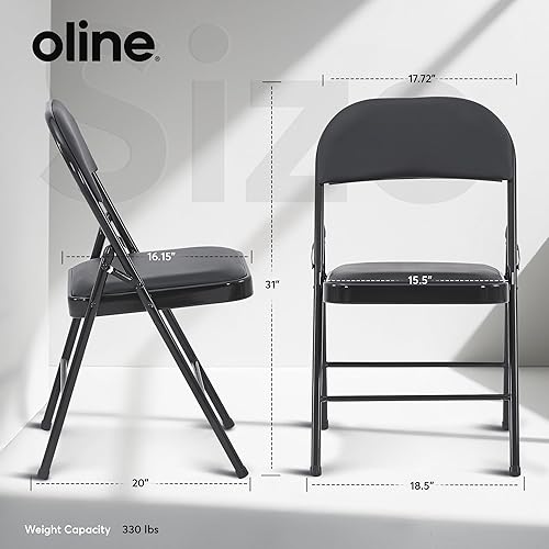 Miniatura 2 de Oline Sillas plegables de vinilo, sillas acolchadas de vinilo con marco de metal duradero, sillas plegables apilables para interiores y exteriores,