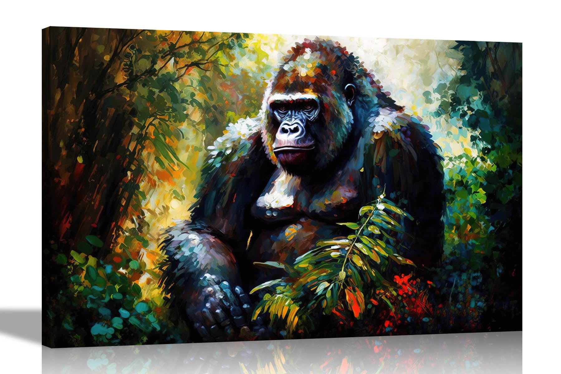 Artley Prints Silverback Gorilla - Gorilla Sitting In Forest Colourful Canvas Wall Art For Living Room - Framed Abstract Pictures To Hang In Bedroom, Hallway Large 86 X 61Cm (34 X 24 Inches) A1