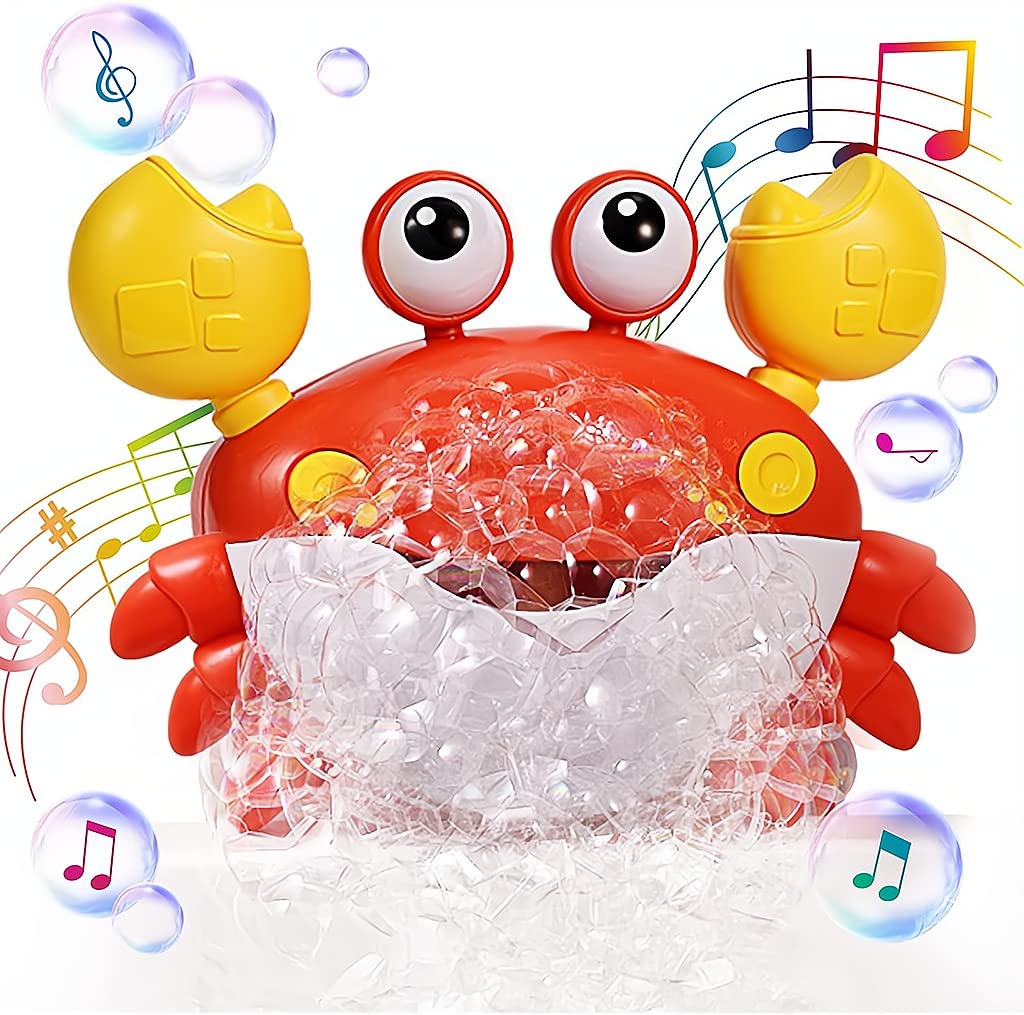 Bubble Bath Toy, Bath Toys, Automatically Spit Bubbles Baby Bath Toys, Baby Bubble Machine for Tub and Plays Children's Songs, Bathtub Toys Bubble Maker for Toddlers, Crab Shape, Red