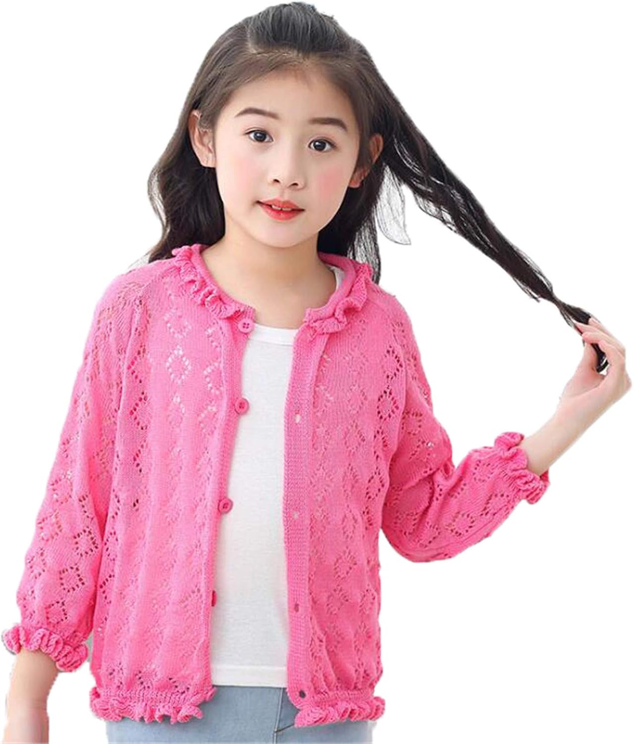 Yiqinyuan Kids Girls Cardigan Sweater Girls Sweaters Casual Solid Baby Girl Knitted Cardigan Sweaters for Girls Big Kids