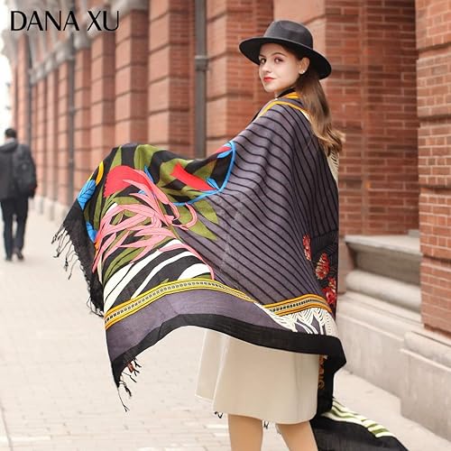 Miniatura 281 de DANA XU Manta de pashmina extragrande 100% de lana merina, bufanda de viaje, bufanda de cachemira para mujer, otoño e invierno, chal de gran