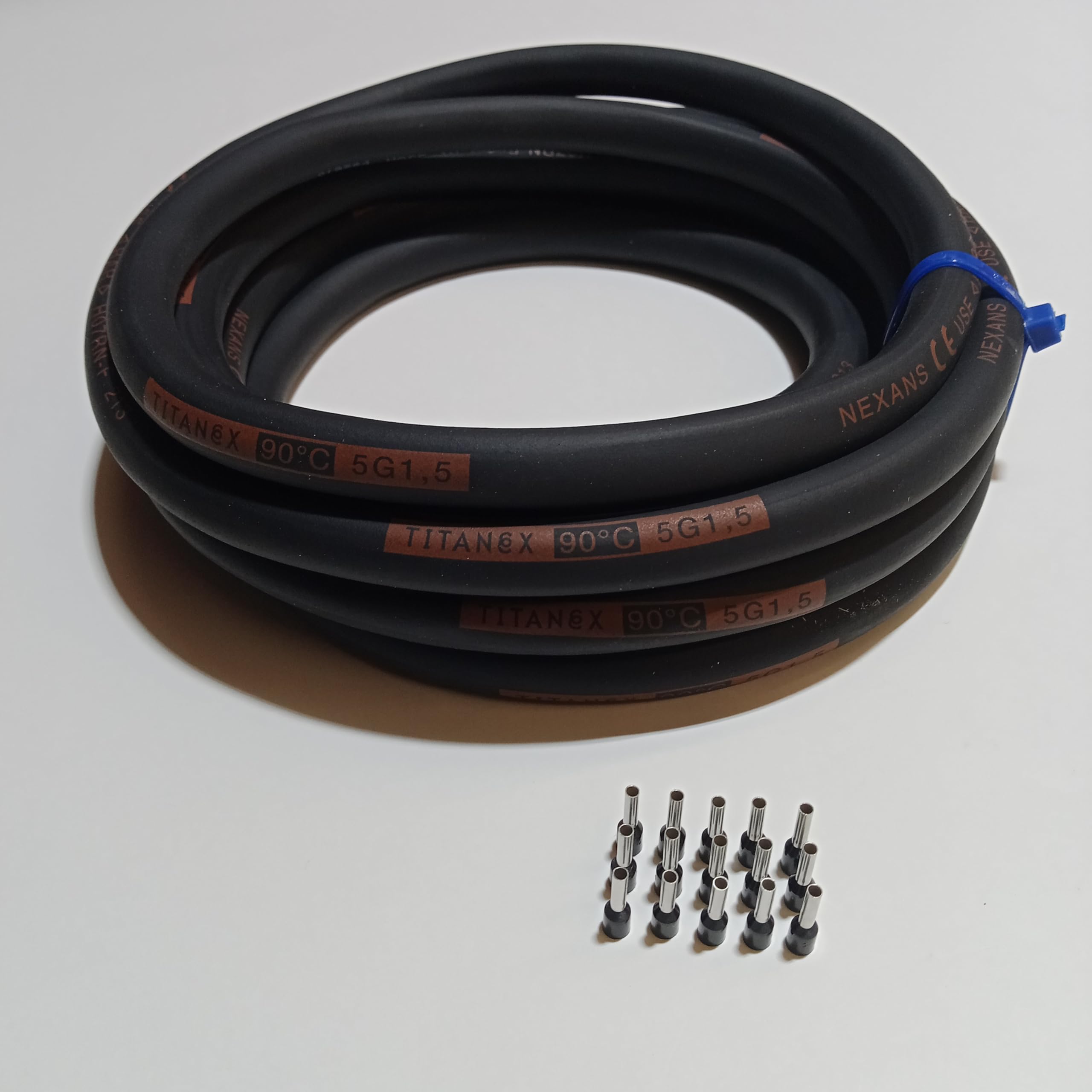 TITANEX H07RN-F 5x1,5 mm² (5G1,5) schweres Gummikabel, Baustellenkabel für den Außenbereich 5-100m inkl. 15 Aderendhülsen (50 Meter)